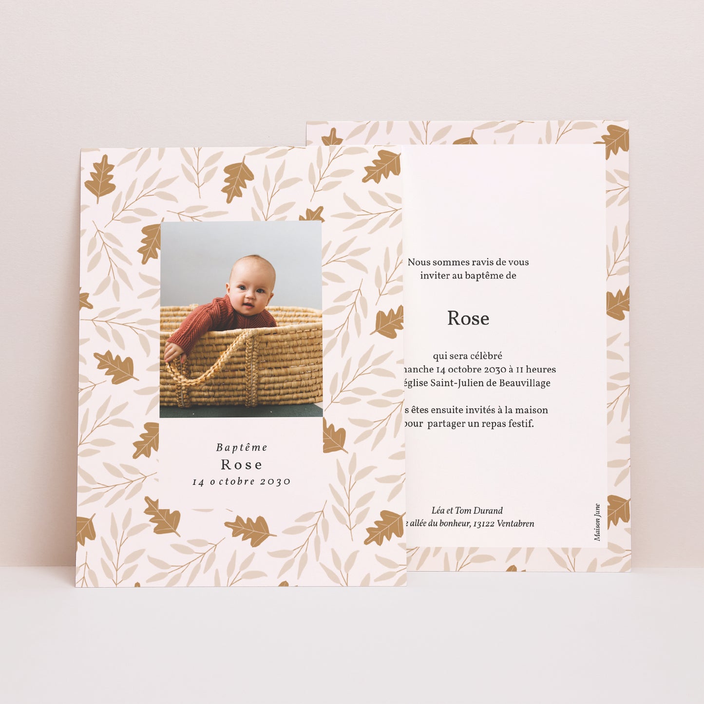 Faire-part Baptême Portrait Feuilles d'automne, fille photo N° 1