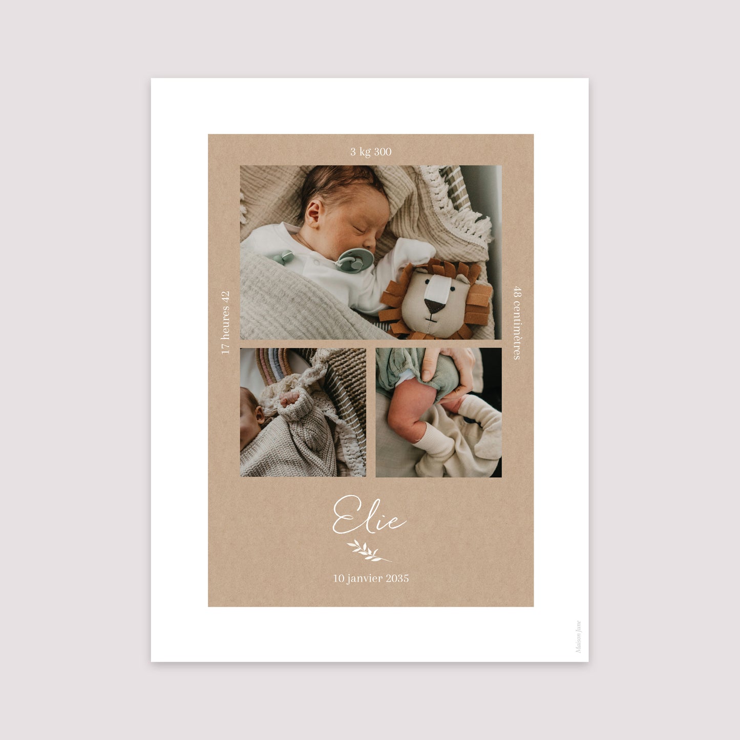 Affiche Naissance Portrait 30 x 40 cm Portrait Kraft Naturel photo N° 2