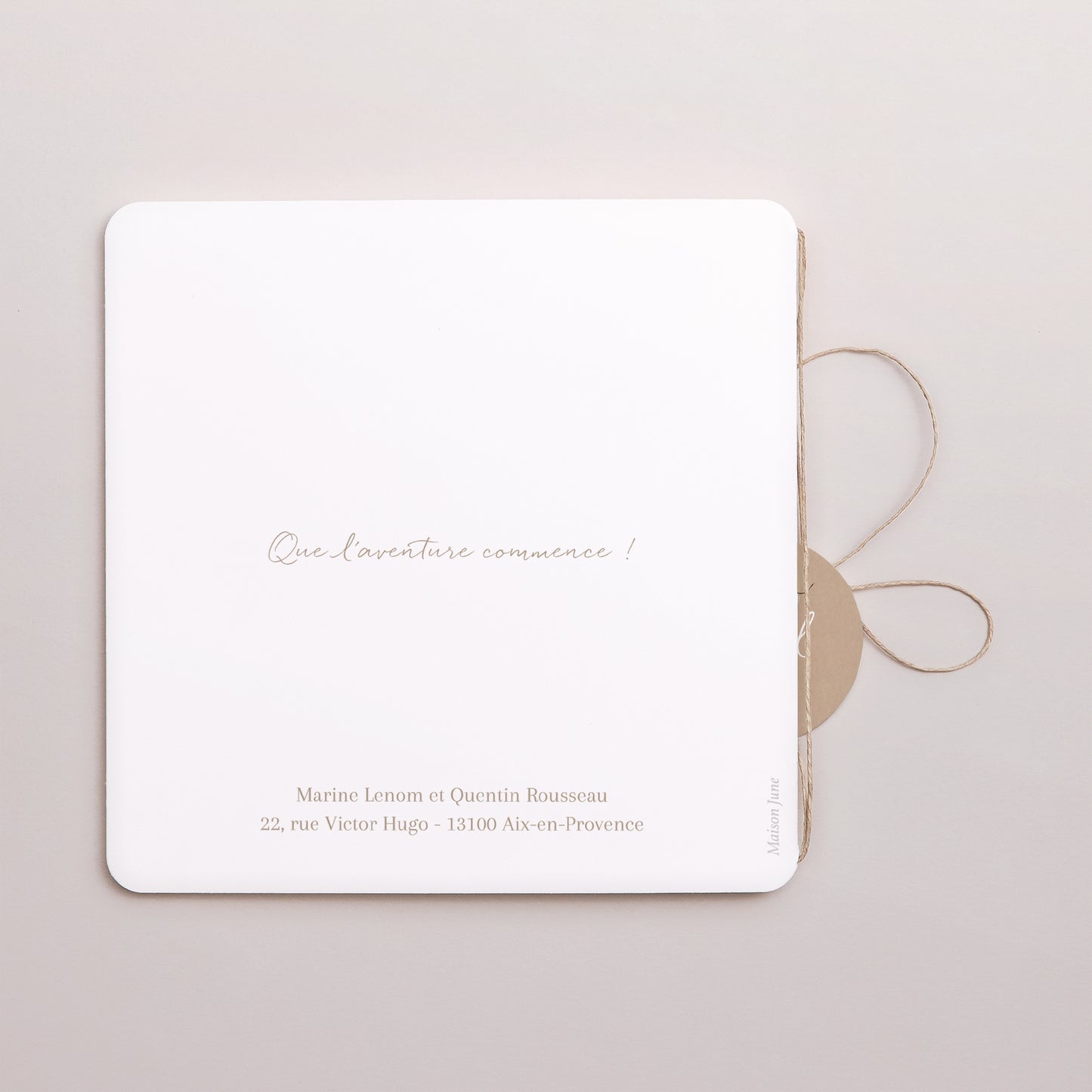 Faire-part Naissance Carré double volet, coins arrondis, étiquette ronde Portrait Kraft Naturel photo N° 3