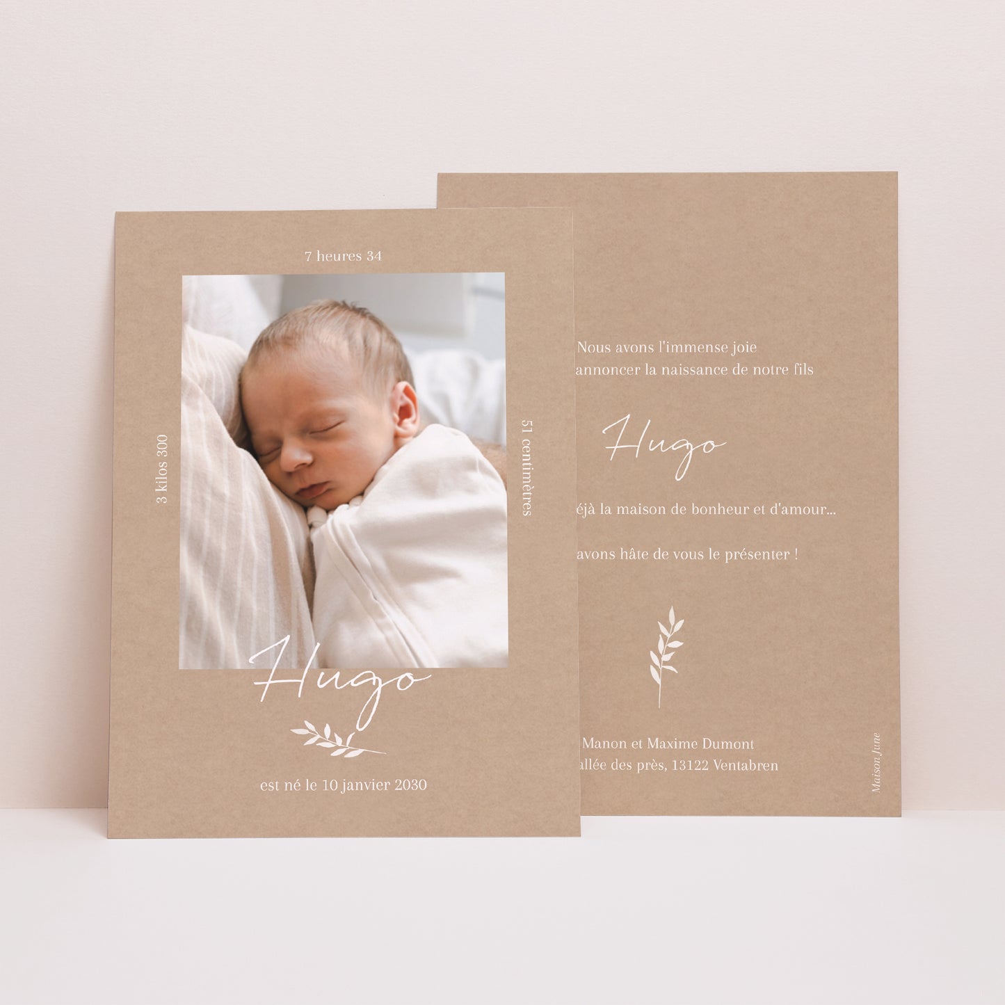Faire-part Naissance Portrait Portrait Kraft Naturel photo N° 1