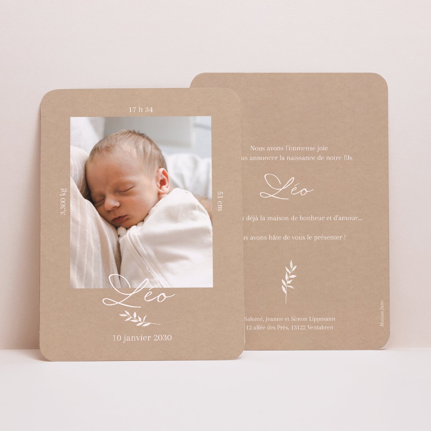 Faire-part Naissance Portrait, bords arrondis Portrait Kraft Naturel photo N° 1