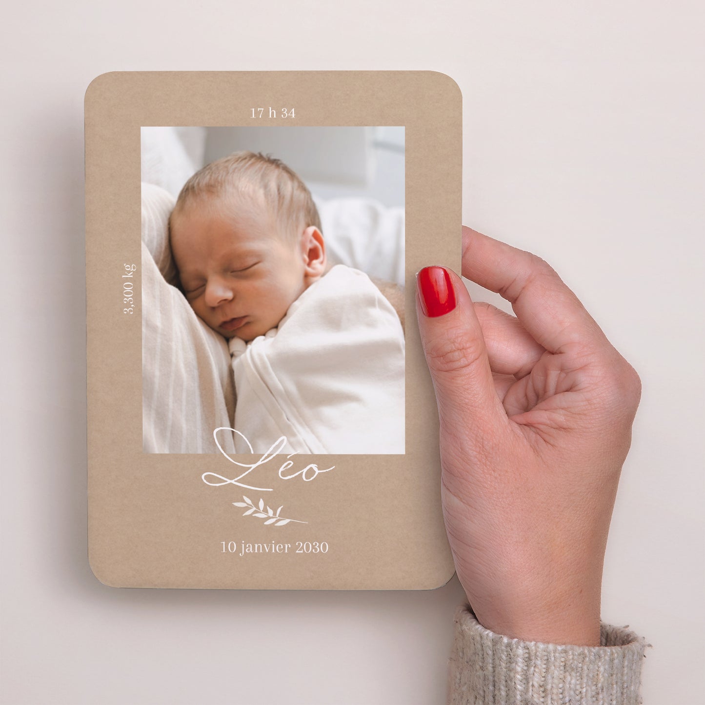 Faire-part Naissance Portrait, bords arrondis Portrait Kraft Naturel photo N° 2