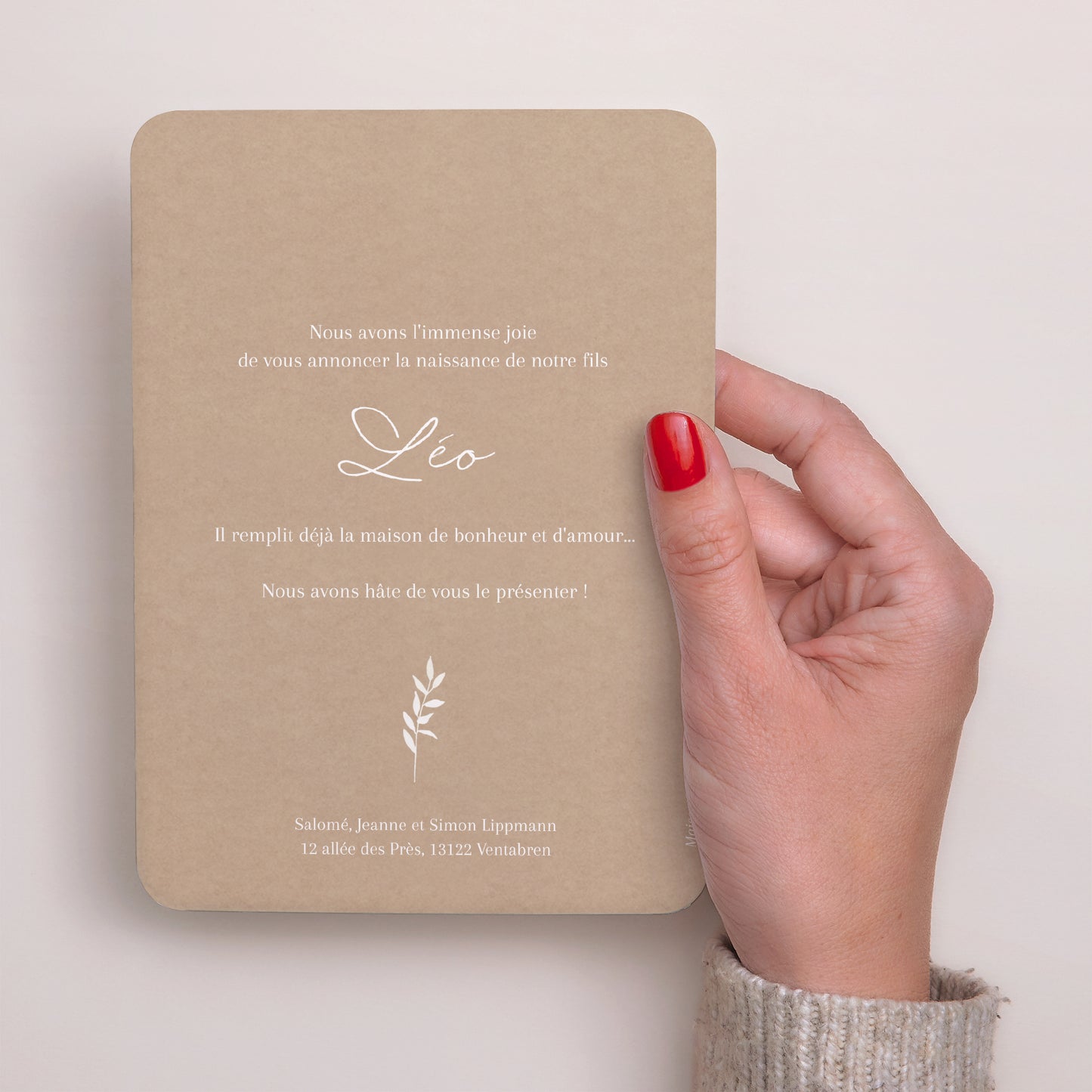 Faire-part Naissance Portrait, bords arrondis Portrait Kraft Naturel photo N° 3