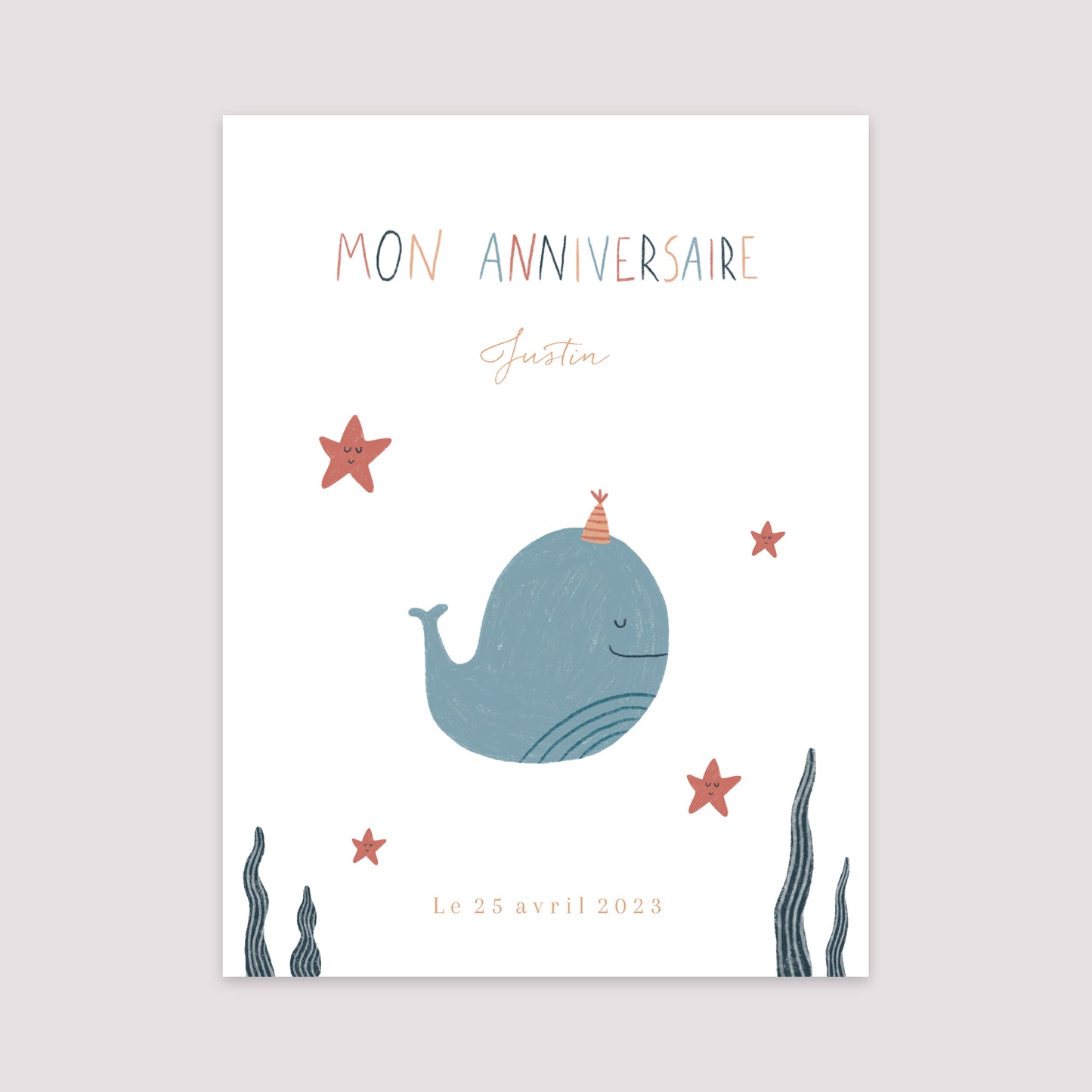 Affiche Anniversaire Enfant Portrait 30 x 40 cm Baleine Bleue photo N° 2