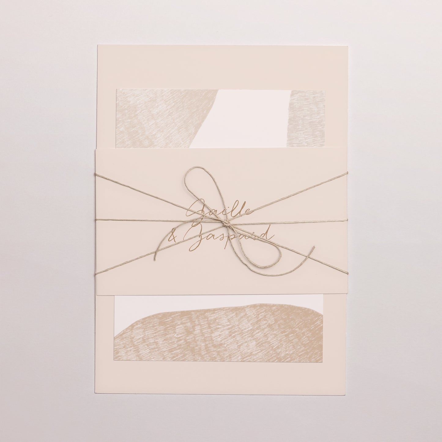 Faire-part Mariage 3 cartes, ruban Terre de Sienne photo N° 1