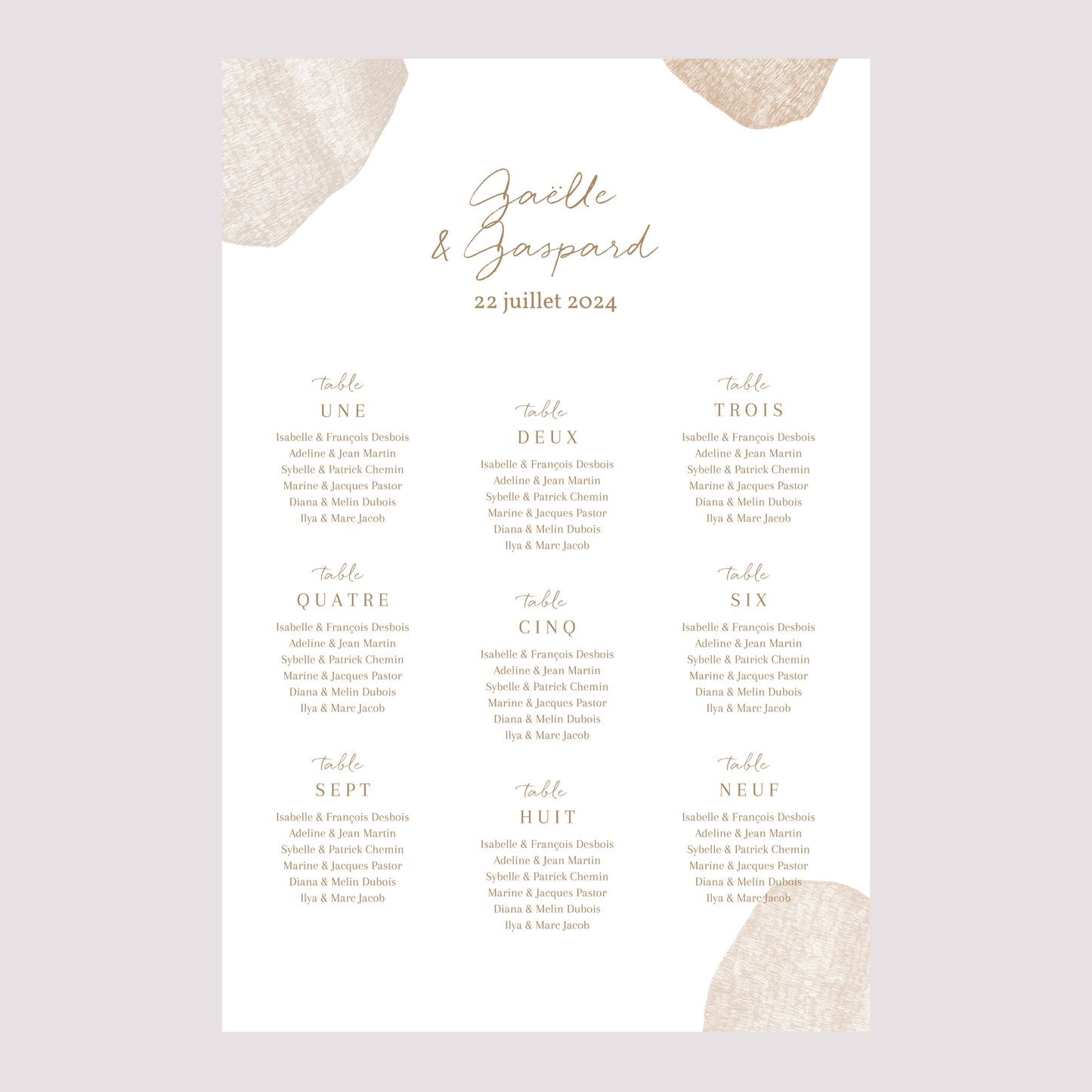 Plan de table Mariage Portrait Terre de Sienne photo N° 2