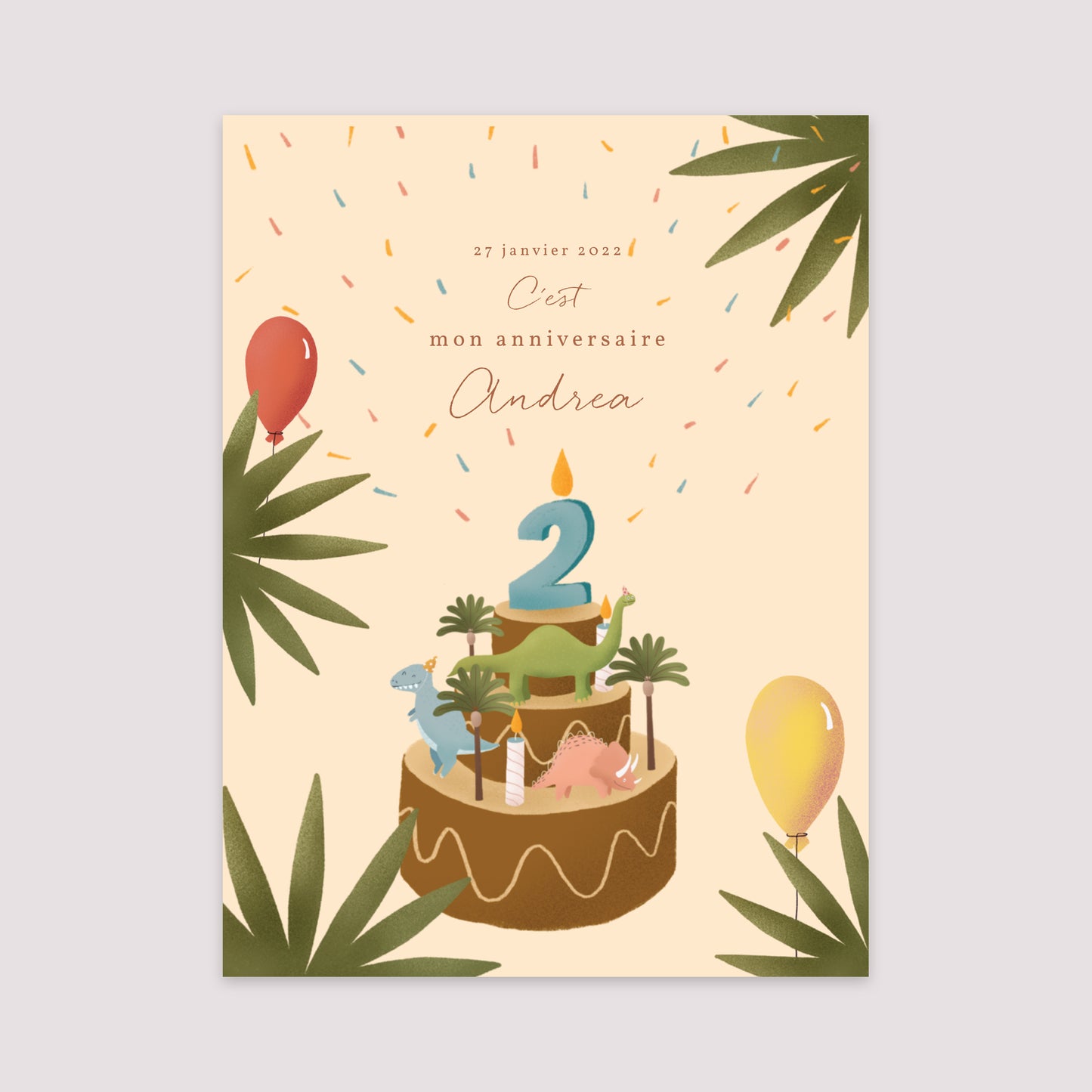 Affiche Anniversaire Enfant Portrait 30 x 40 cm Petit Dinosaure photo N° 2