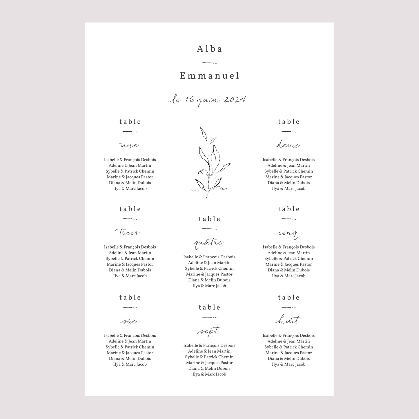 Plan de table Mariage Portrait Végétal romantique photo N° 2