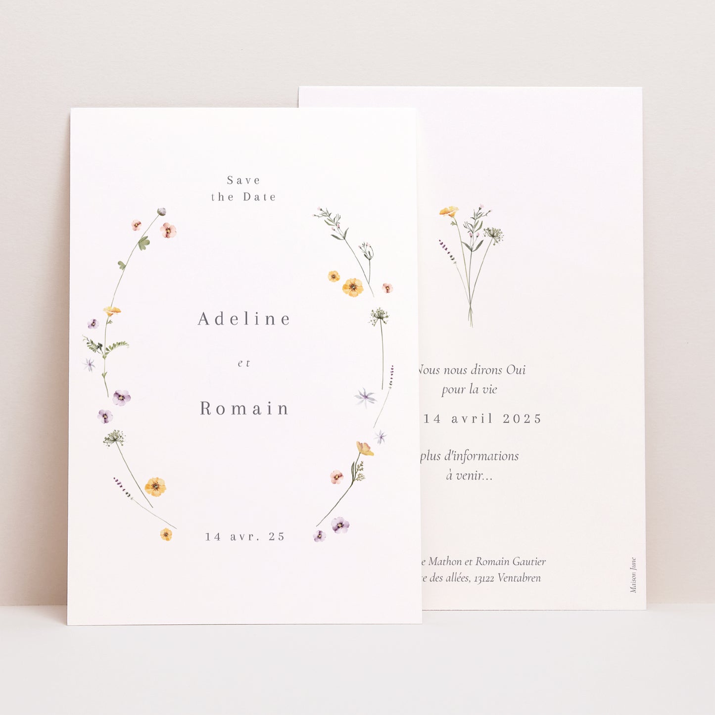 Save the date Mariage Portrait Couronne petites fleurs photo N° 1