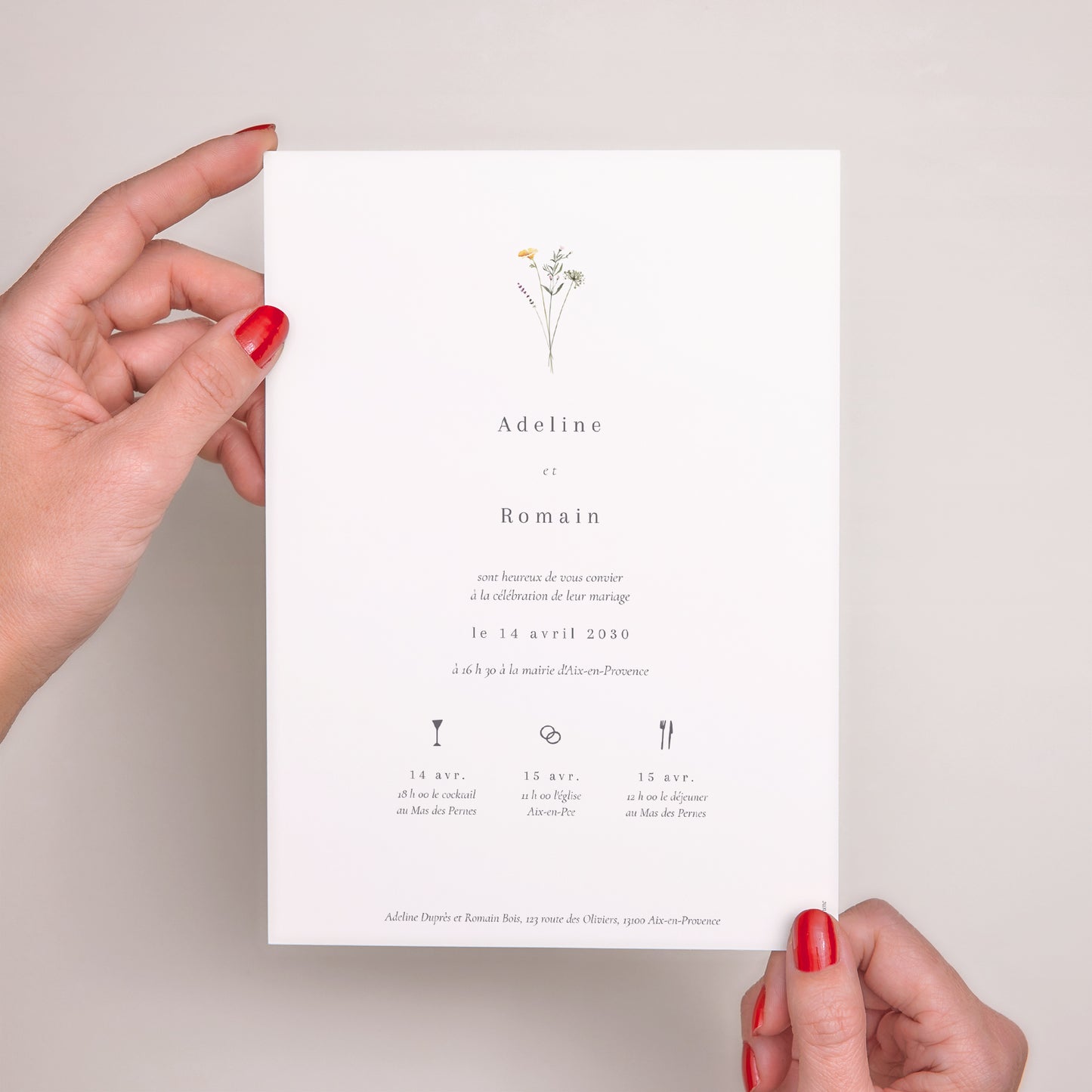 Faire-part Mariage Grand format rectangle Couronne petites fleurs photo N° 3