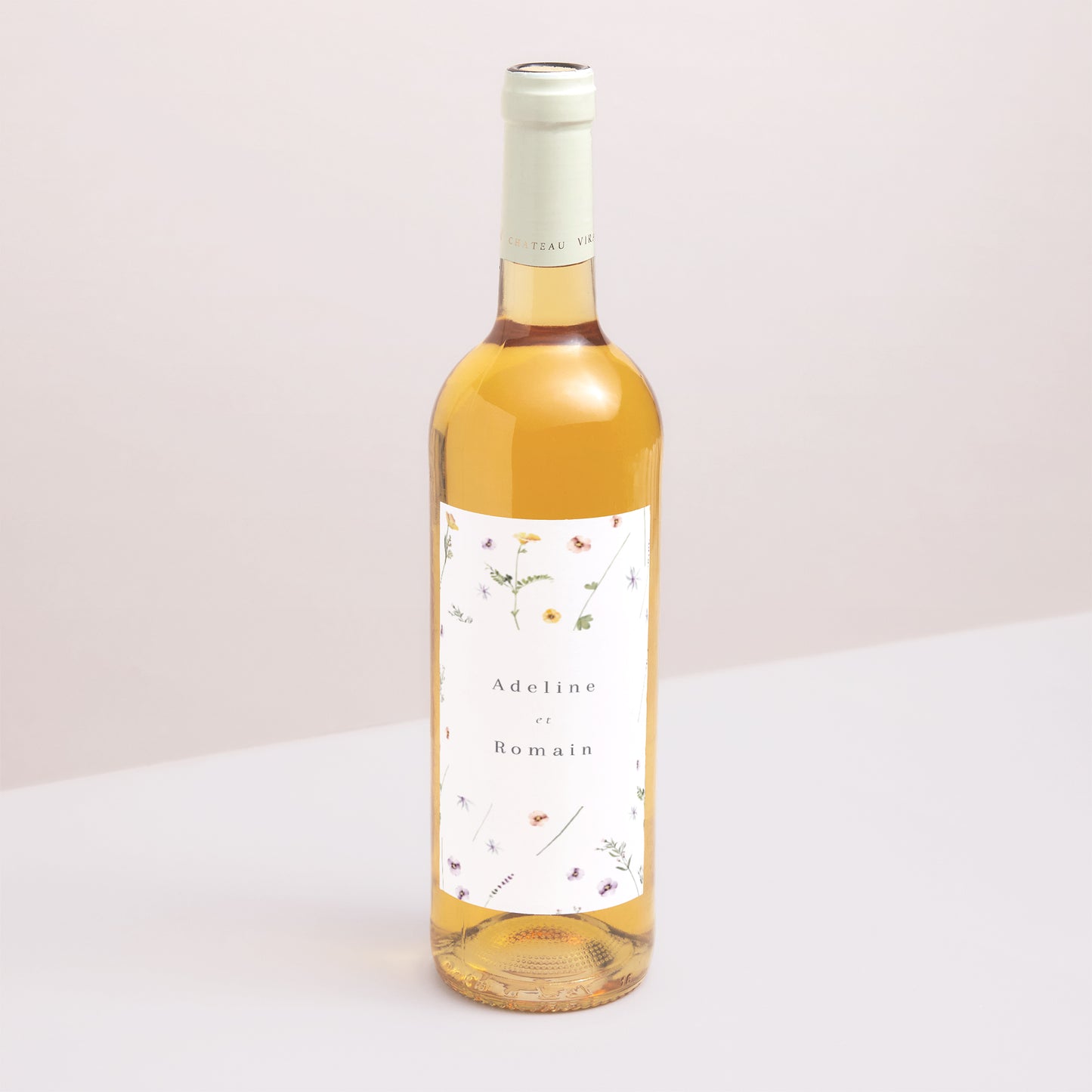 Etiquette bouteille Mariage Portrait Couronne petites fleurs photo N° 1