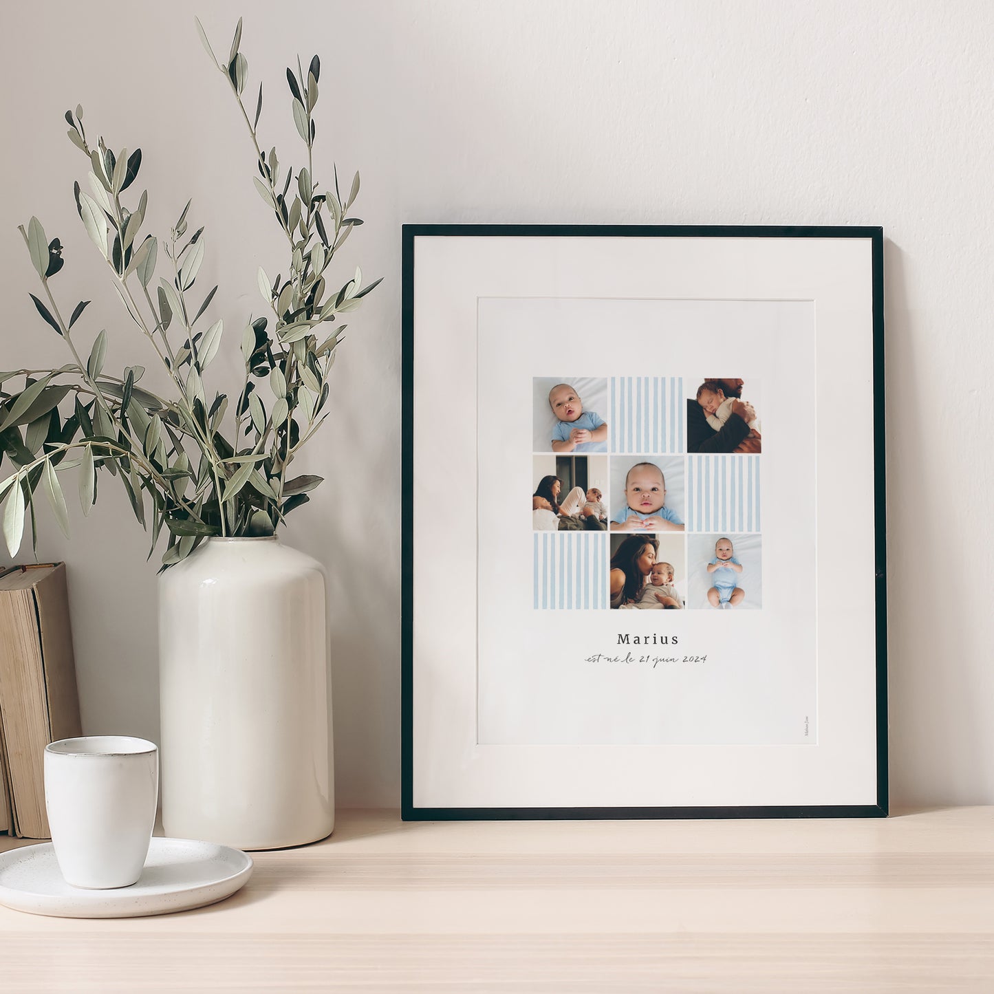 Affiche Naissance Portrait Rayures bleu Ciel photo N° 1