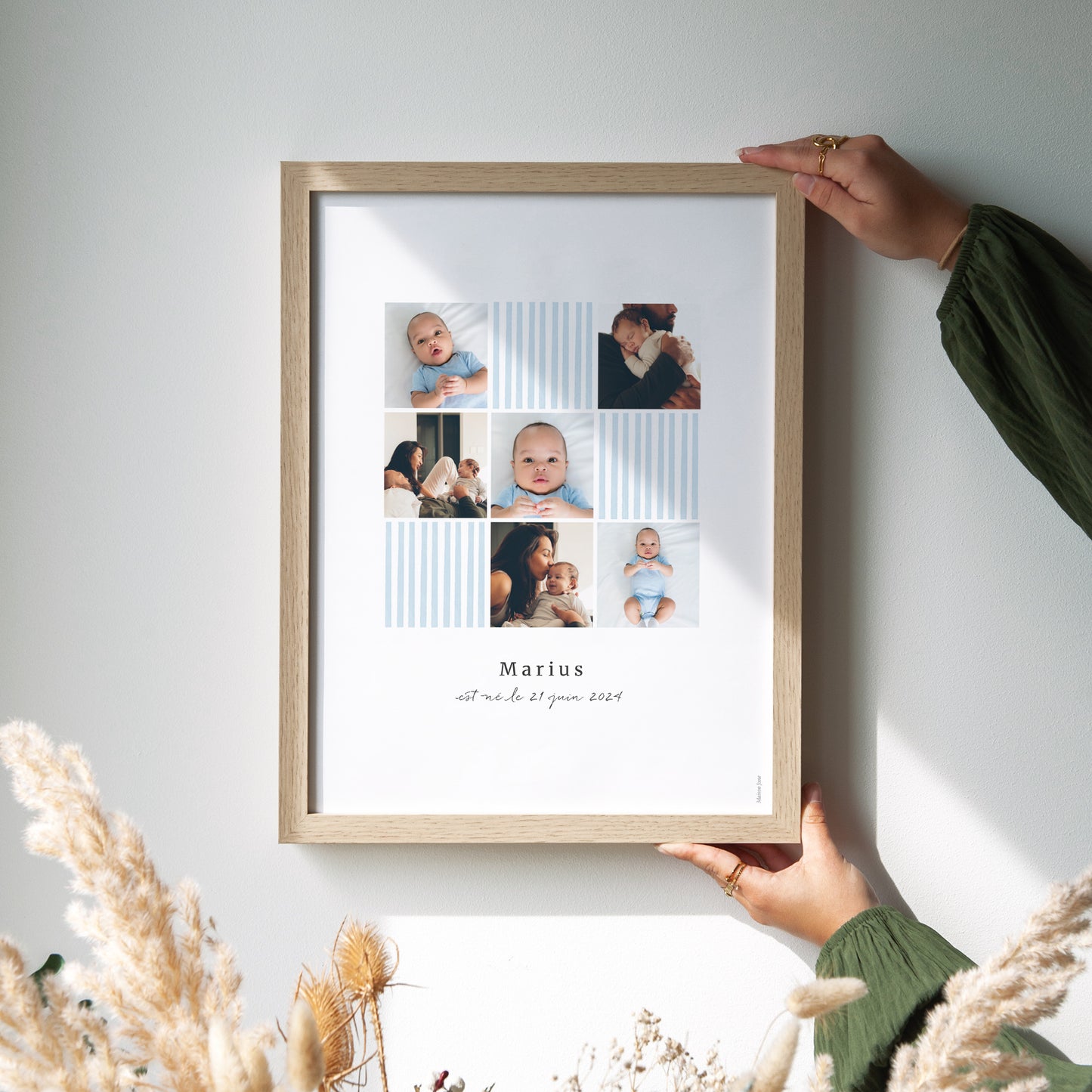 Affiche Naissance Portrait Rayures bleu Ciel photo N° 2