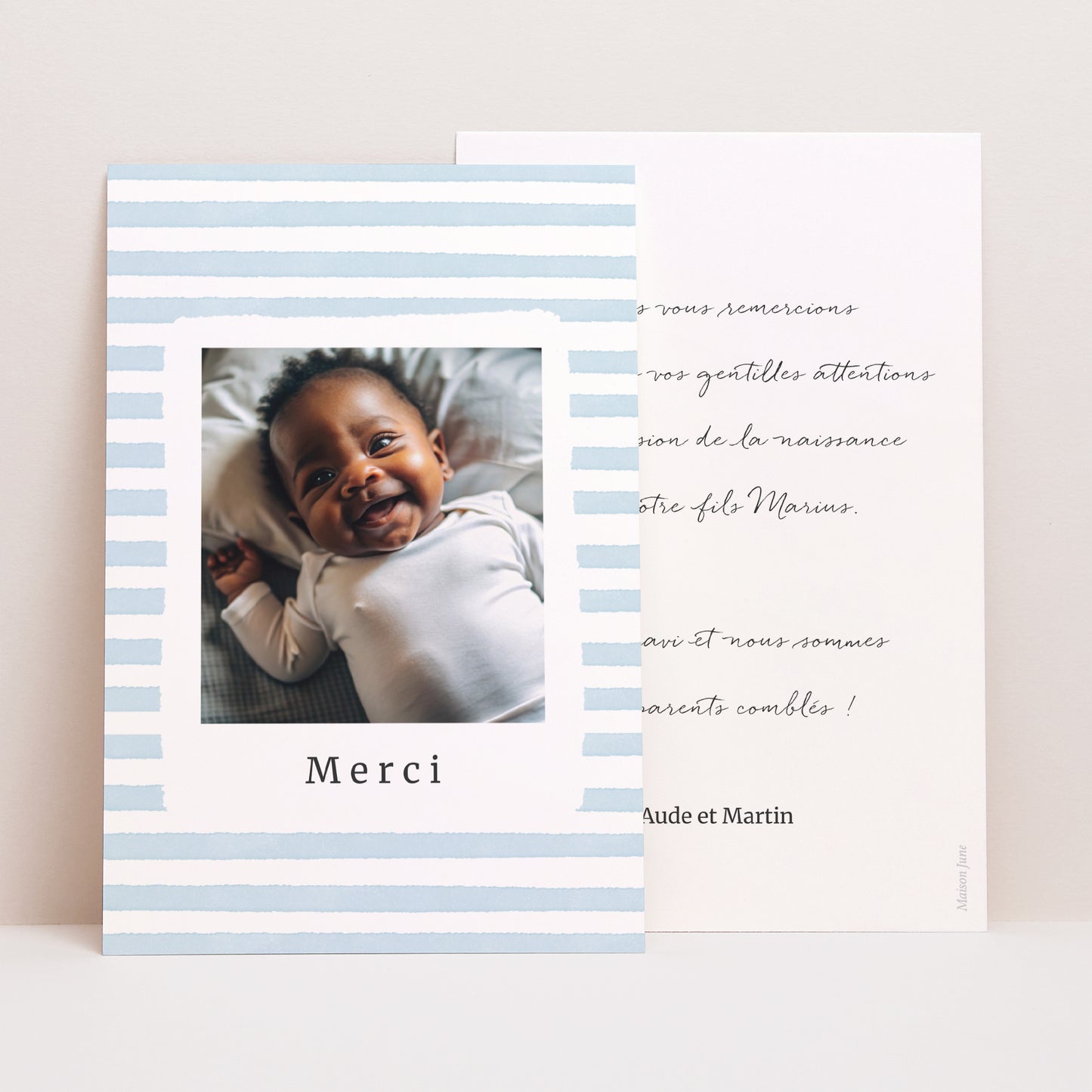 Remerciements Naissance Portrait Rayures bleu Ciel photo N° 1