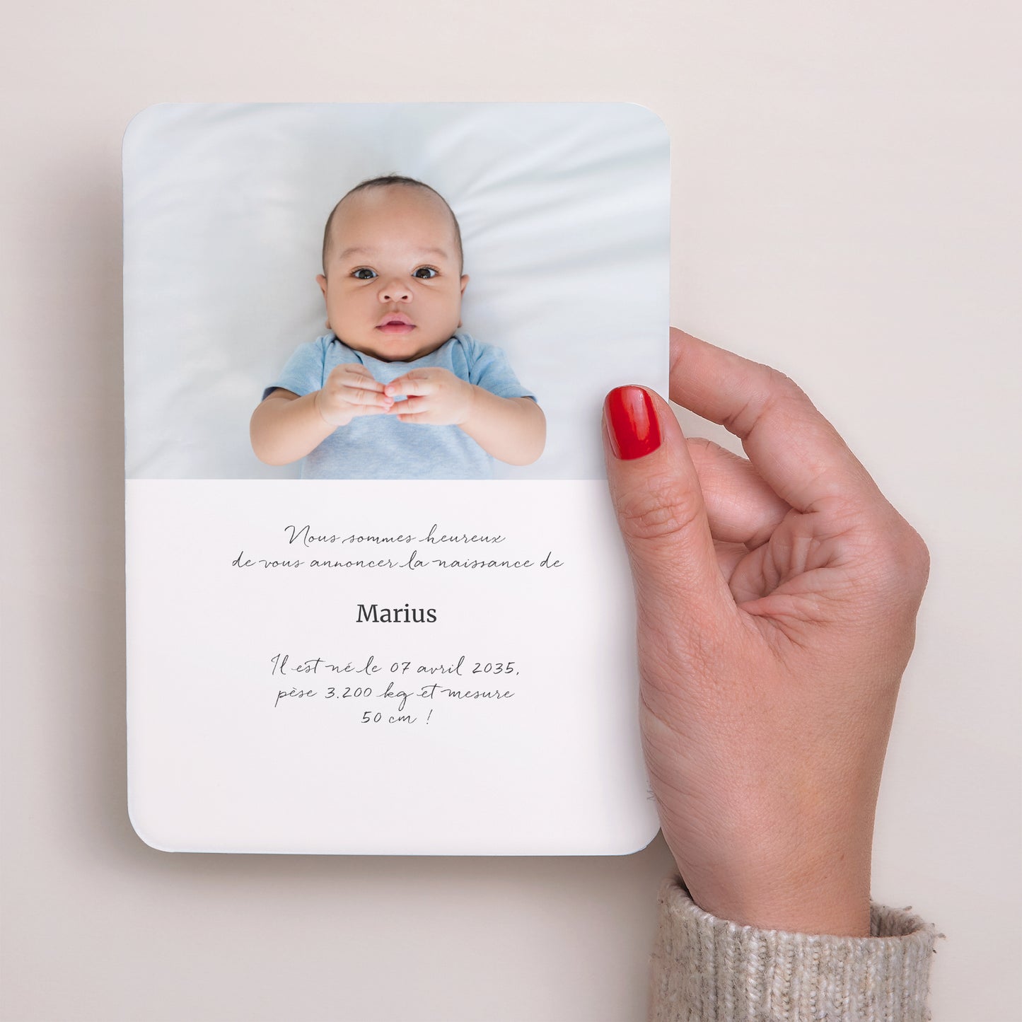 Faire-part Naissance Portrait, bords arrondis Rayures bleu Ciel photo N° 2