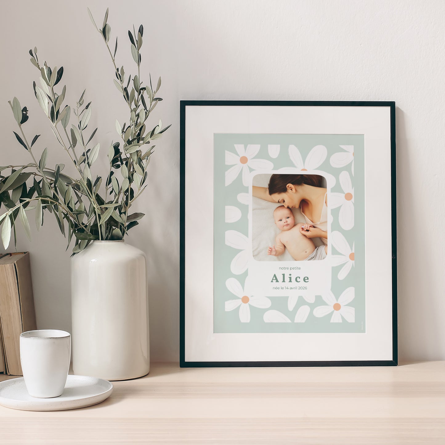 Affiche Naissance Portrait Marguerites bleues photo N° 1
