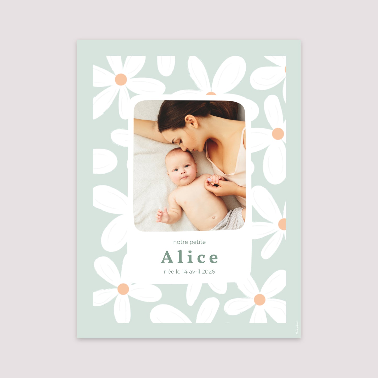 Affiche Naissance Portrait 30 x 40 cm Marguerites bleues photo N° 2