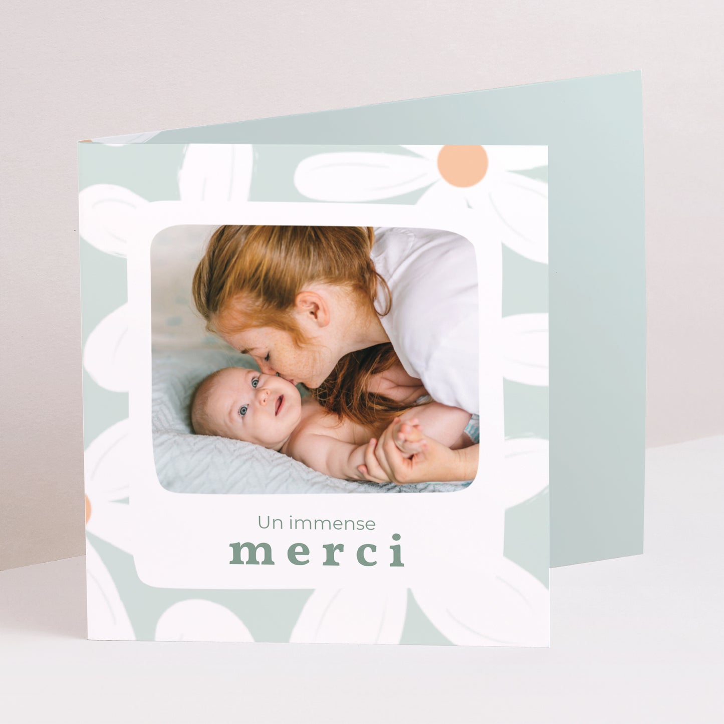 Remerciements Naissance Double volet asymétrique Marguerites bleues photo N° 1