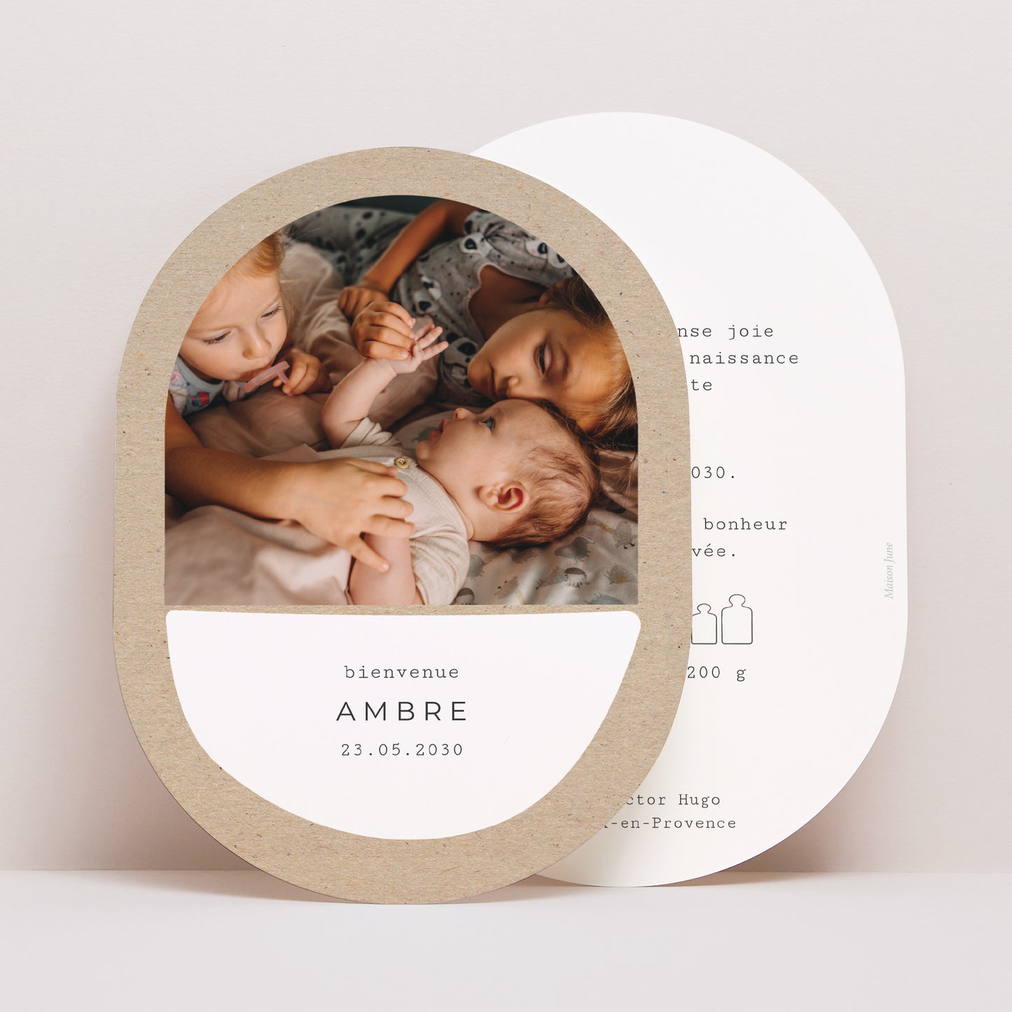 Faire-part Naissance Ovale Kraft Pictos photo N° 1