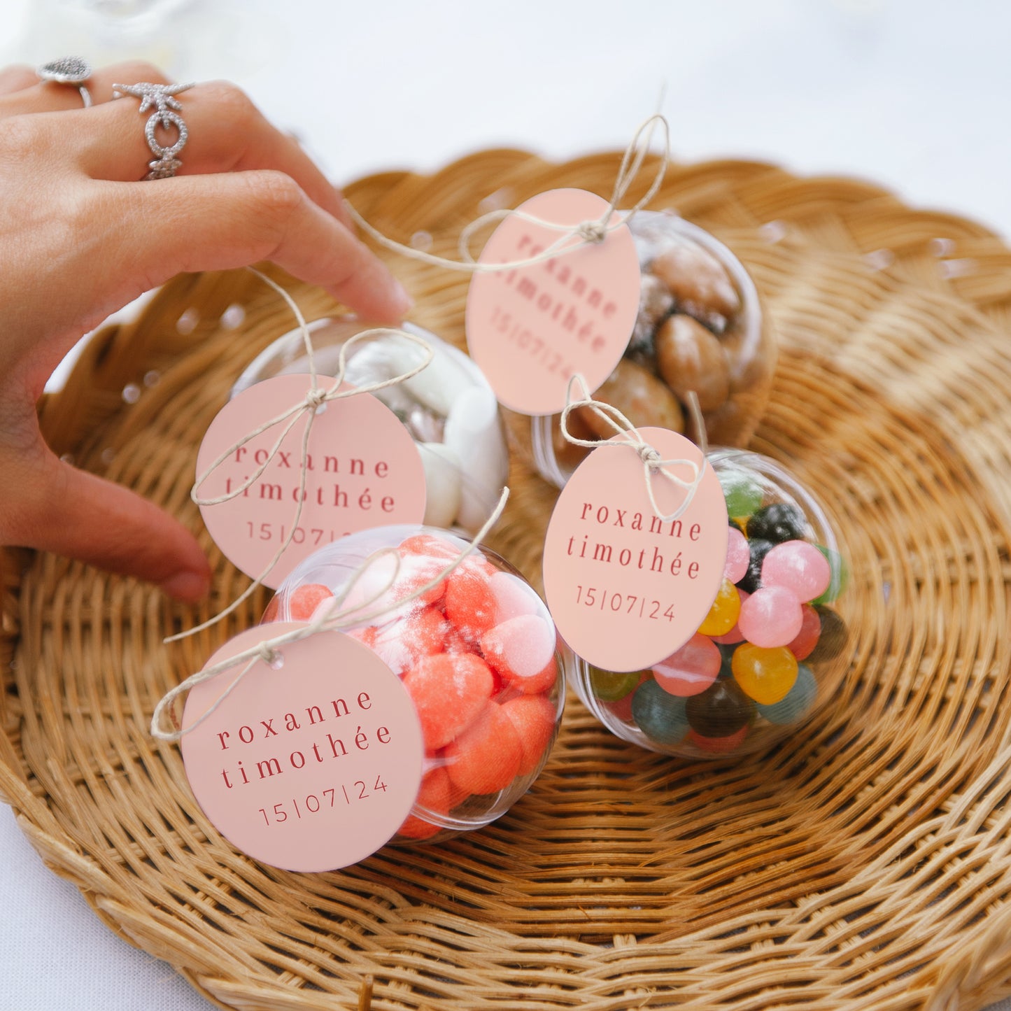 Boîte à dragées Mariage boule avec étiquette ronde Un été acidulé photo N° 2