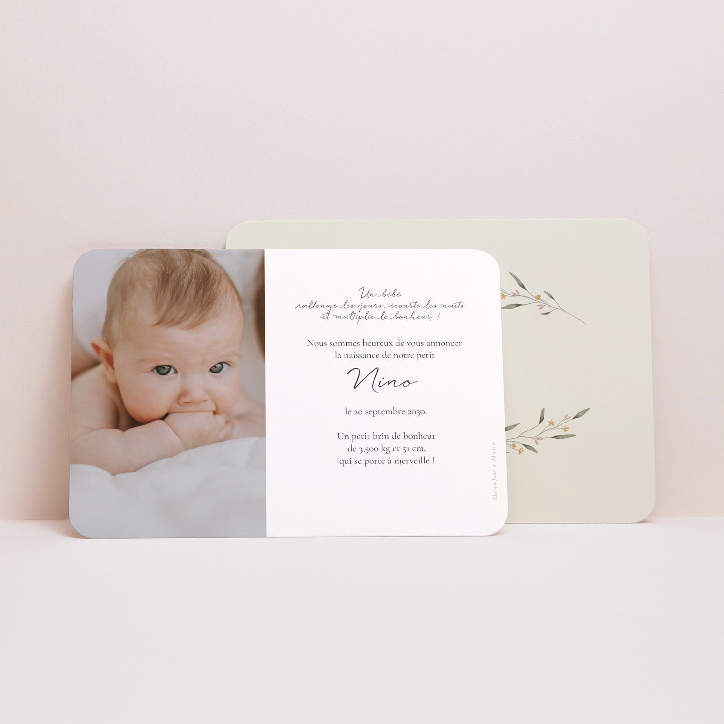 Faire-part Naissance Paysage, bords arrondis Décor Floral photo N° 2
