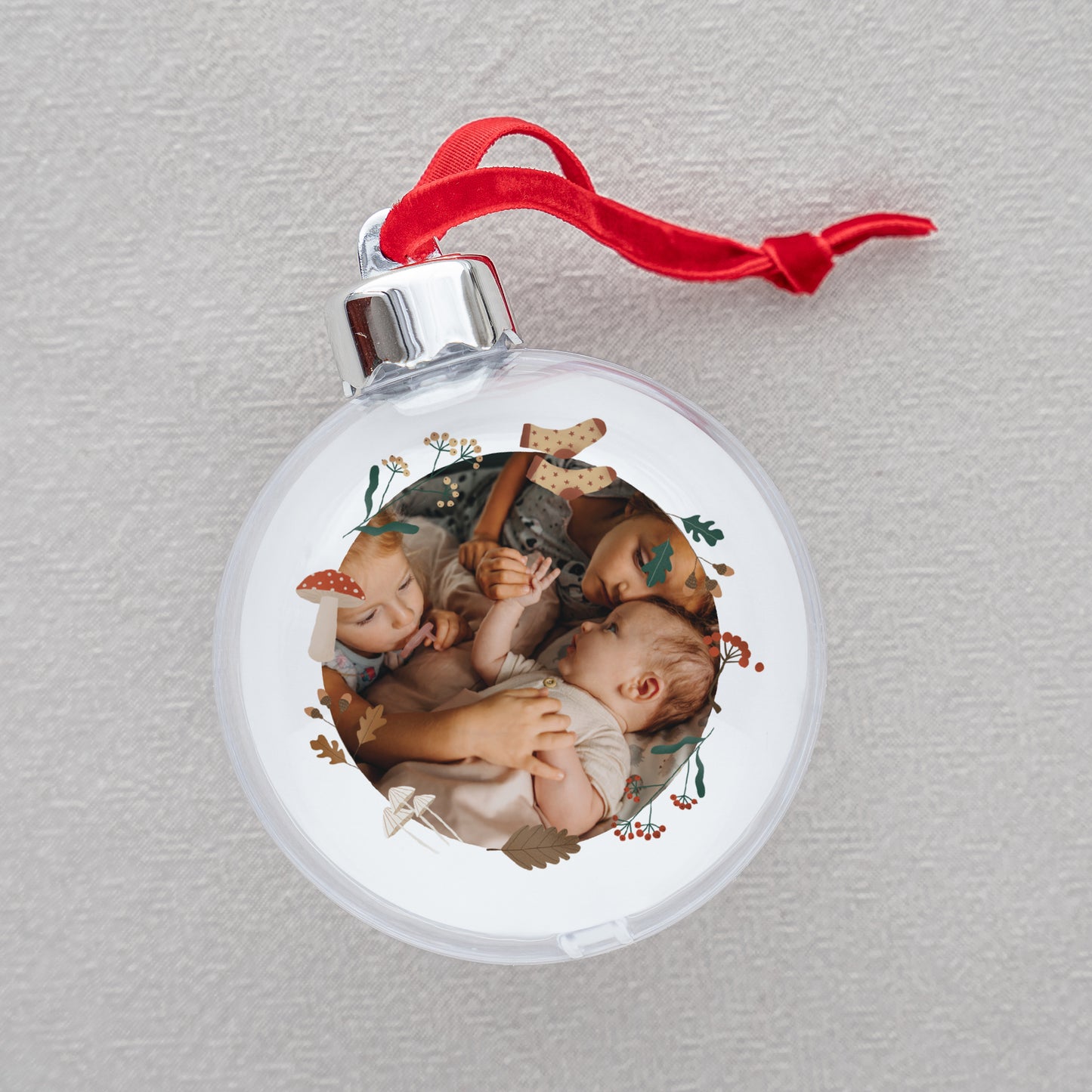 Boule de Noël Fin d'année Ronde Joyeux noël, chêne, champignons photo N° 2