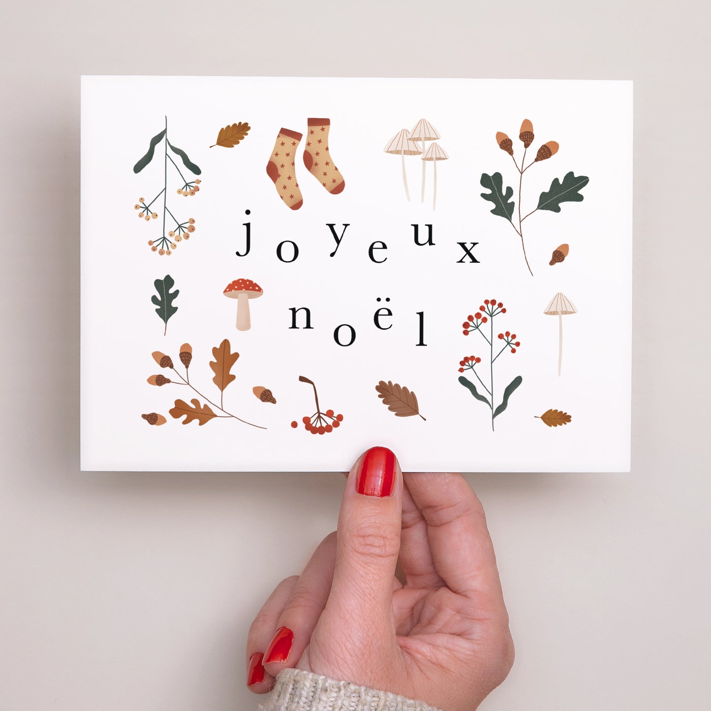 Carte de voeux Fin d'année Paysage joyeux noël, chêne, champignons photo N° 3