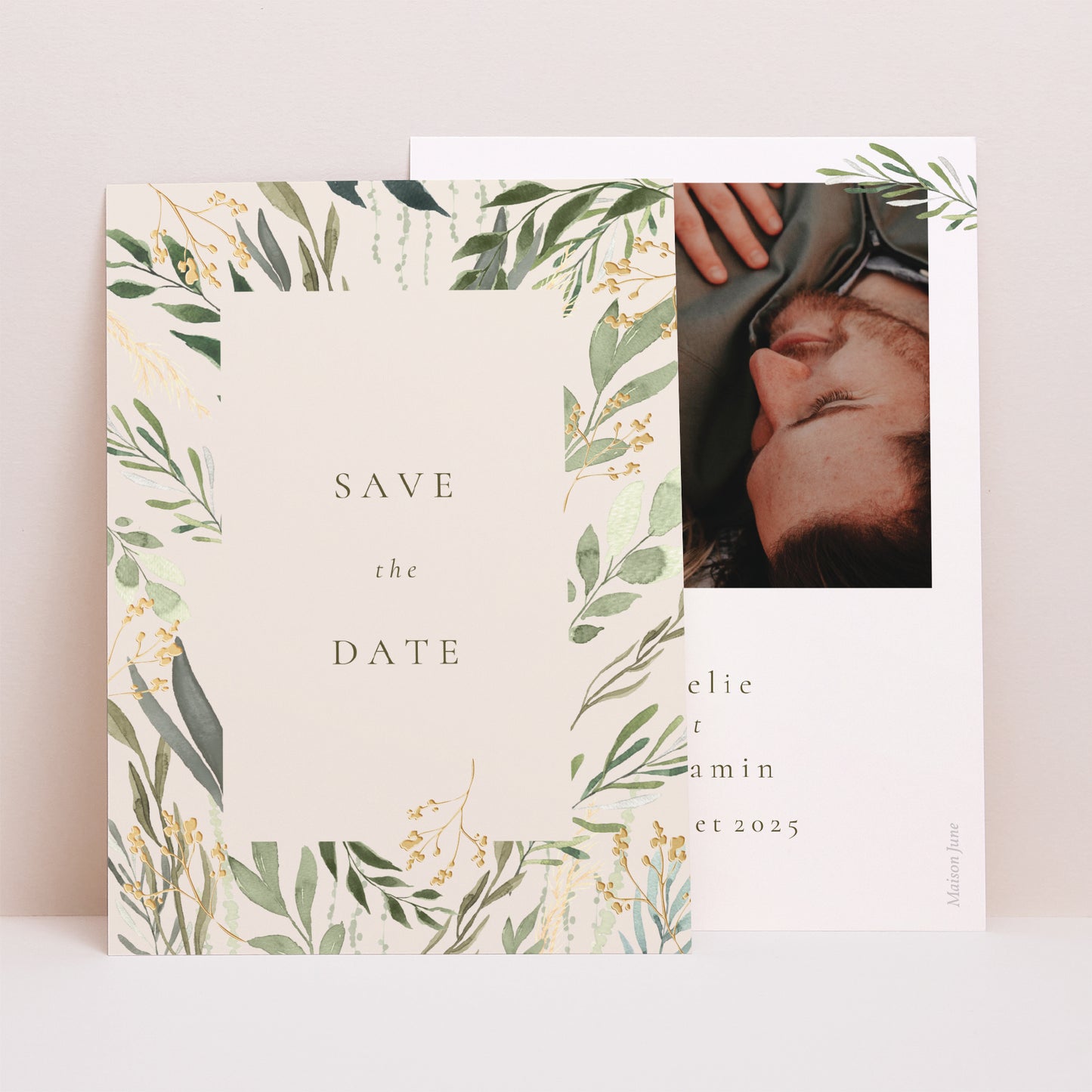 Save the date Mariage Portrait Végétal, Eclats Dorés photo N° 1