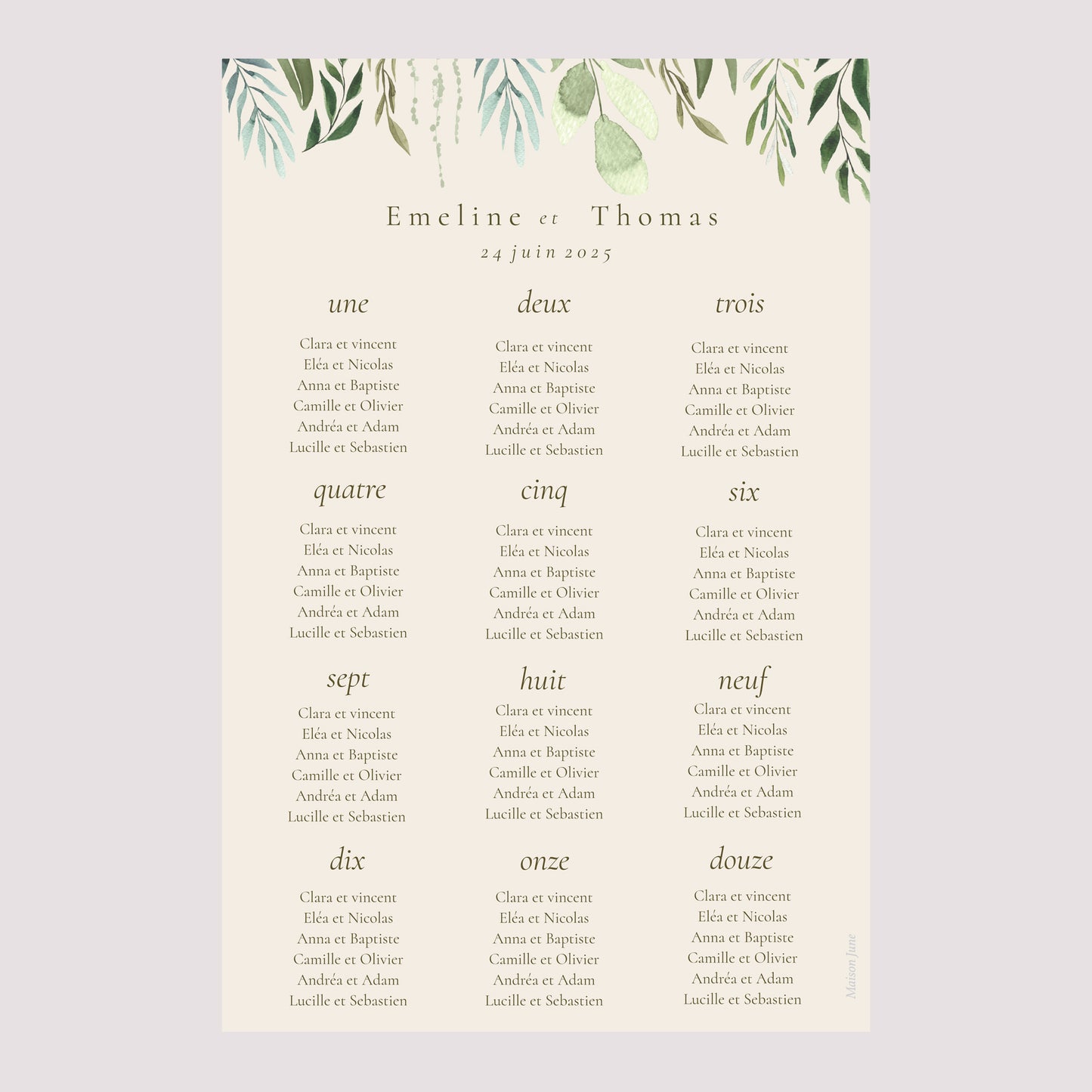 Plan de table Mariage Portrait Végétal, Eclats Dorés photo N° 2