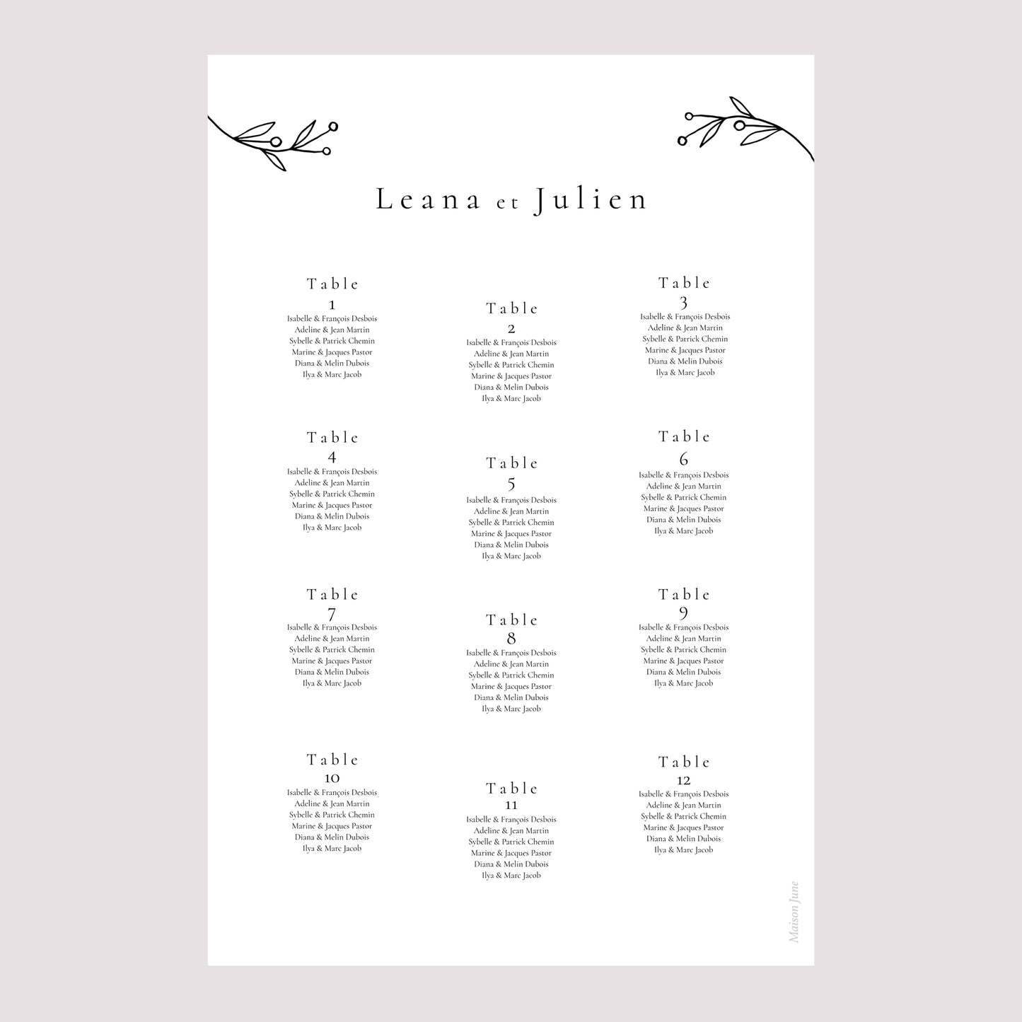 Plan de table Mariage Portrait Infini Floral photo N° 2