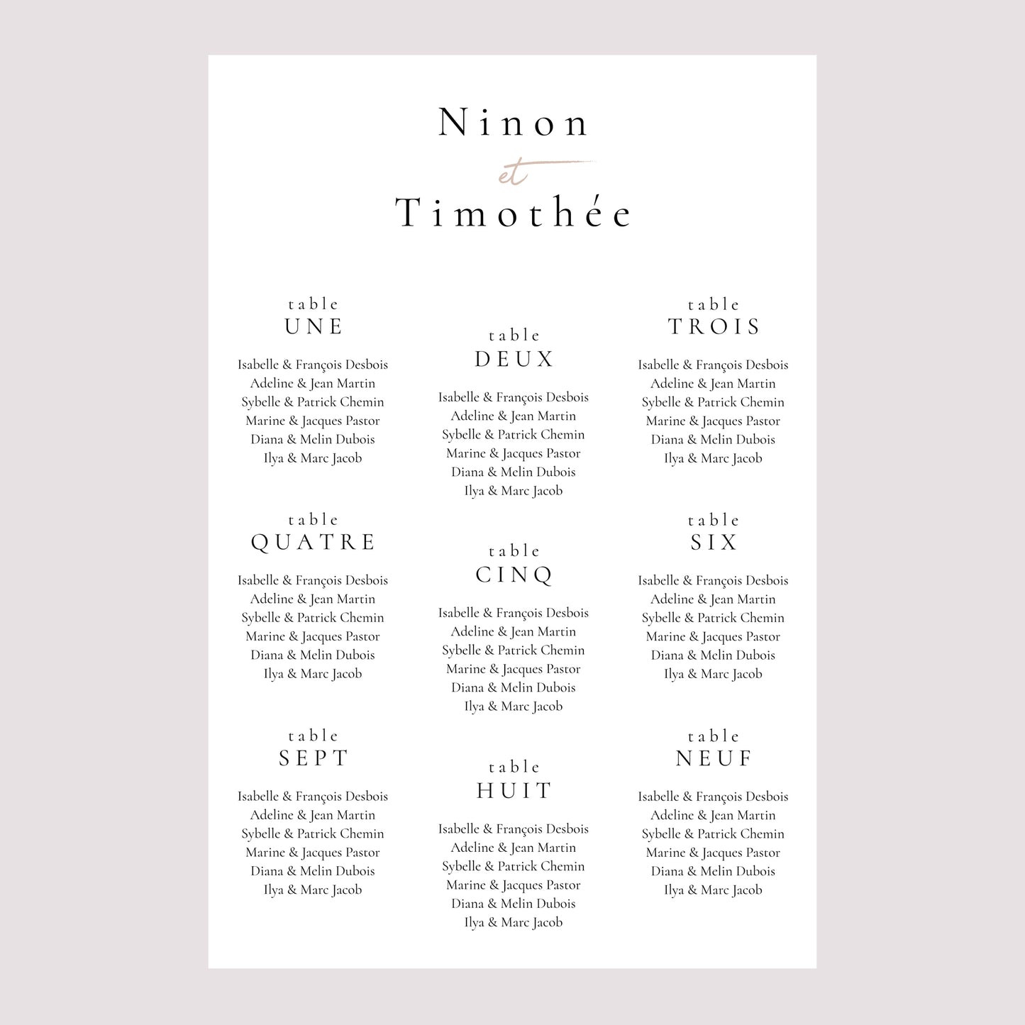 Plan de table Mariage Portrait Amour infini photo N° 2