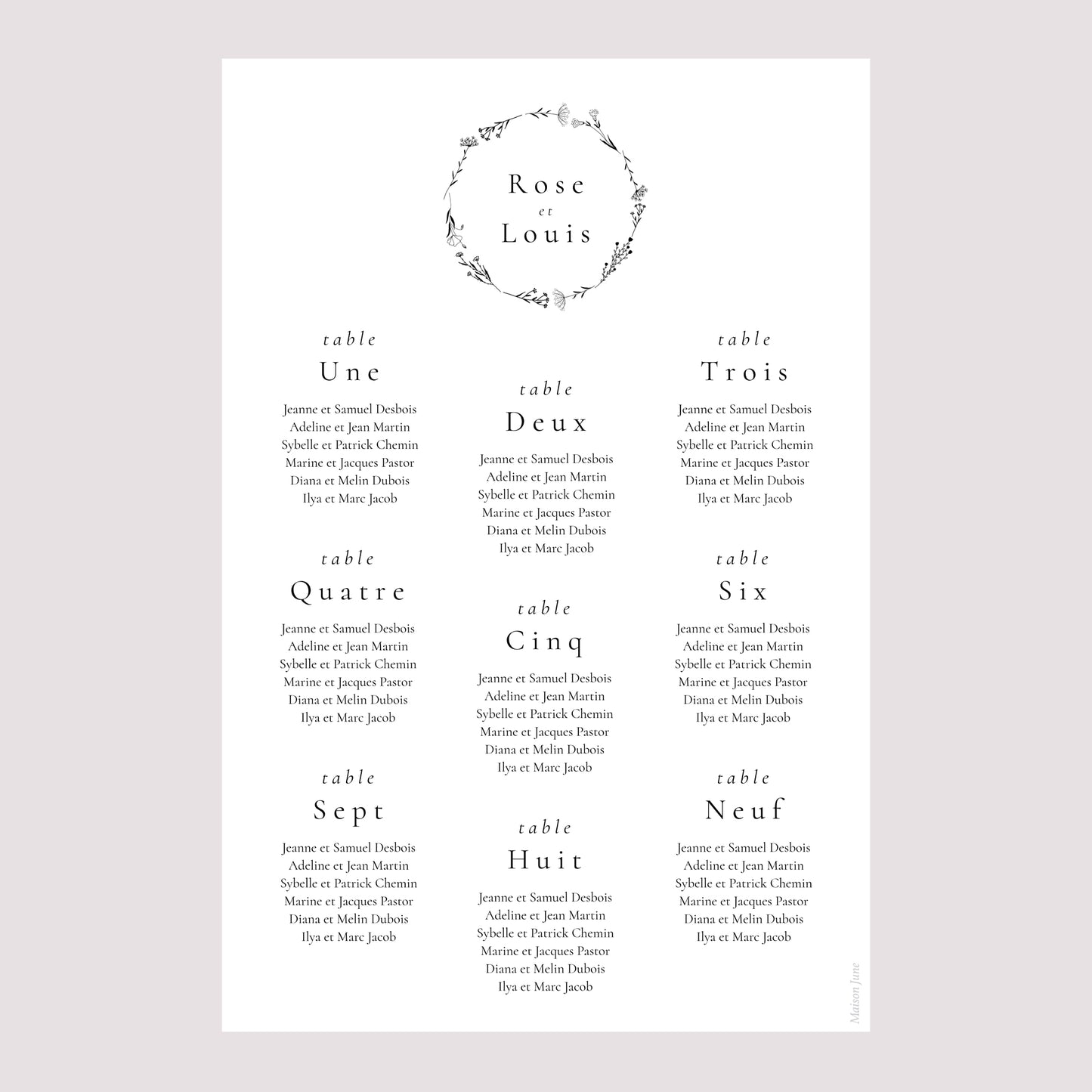 Plan de table Mariage Portrait Harmonie Végétale photo N° 2