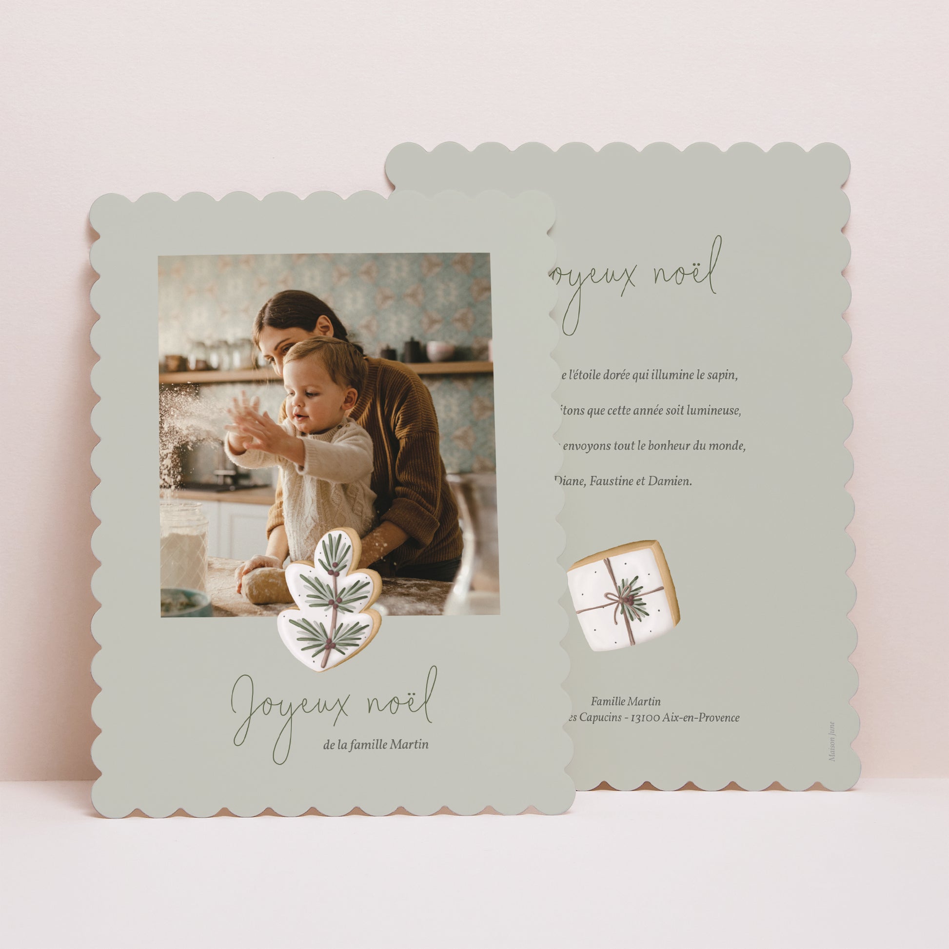 Carte de Noel Fin d'année Portrait, bords biscuit Biscuit d'hiver photo N° 1