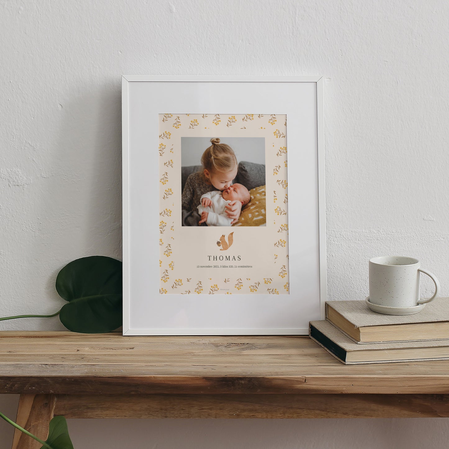 Affiche Naissance Portrait ecureuil, motif fleurs photo N° 3