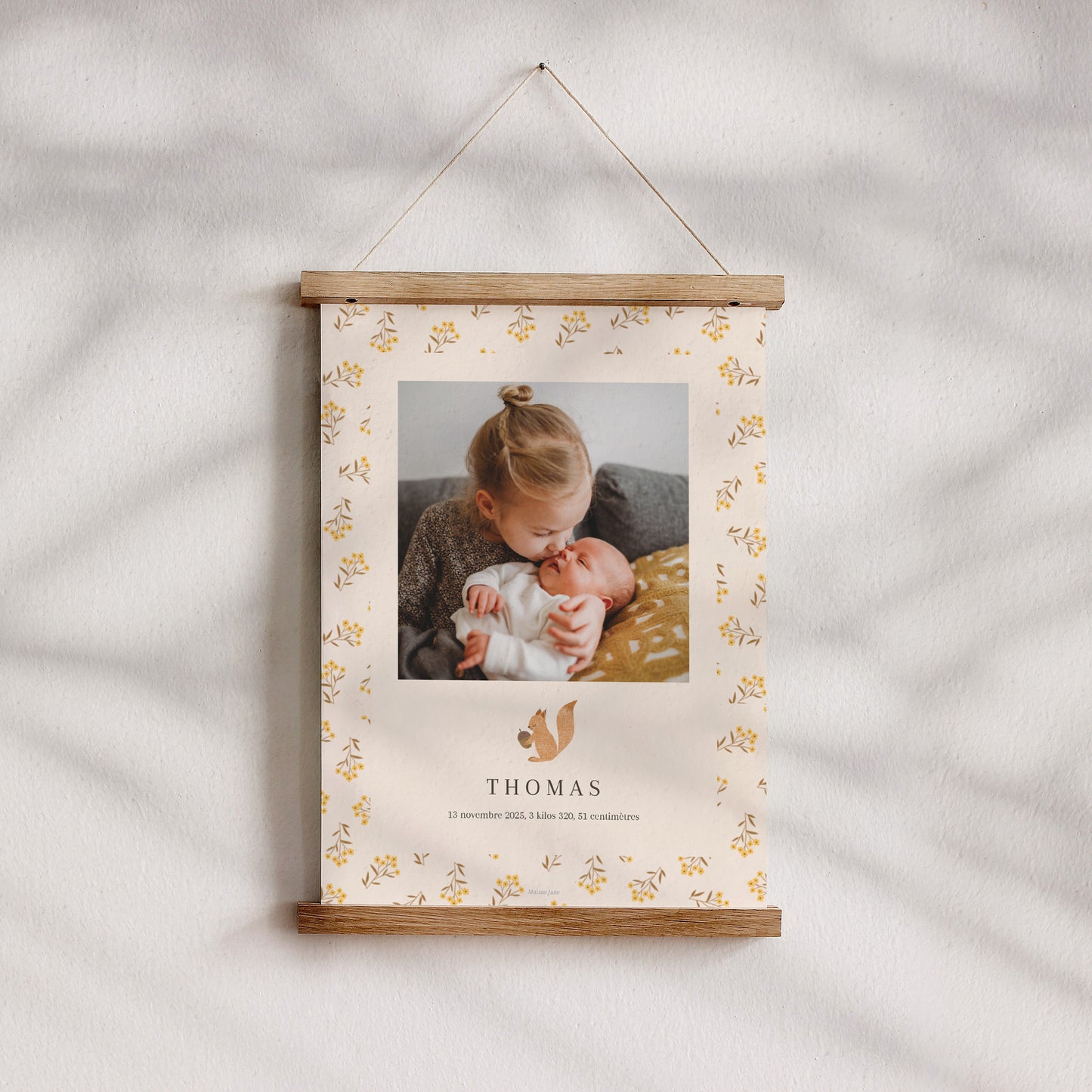 Affiche Naissance Portrait ecureuil, motif fleurs photo N° 4