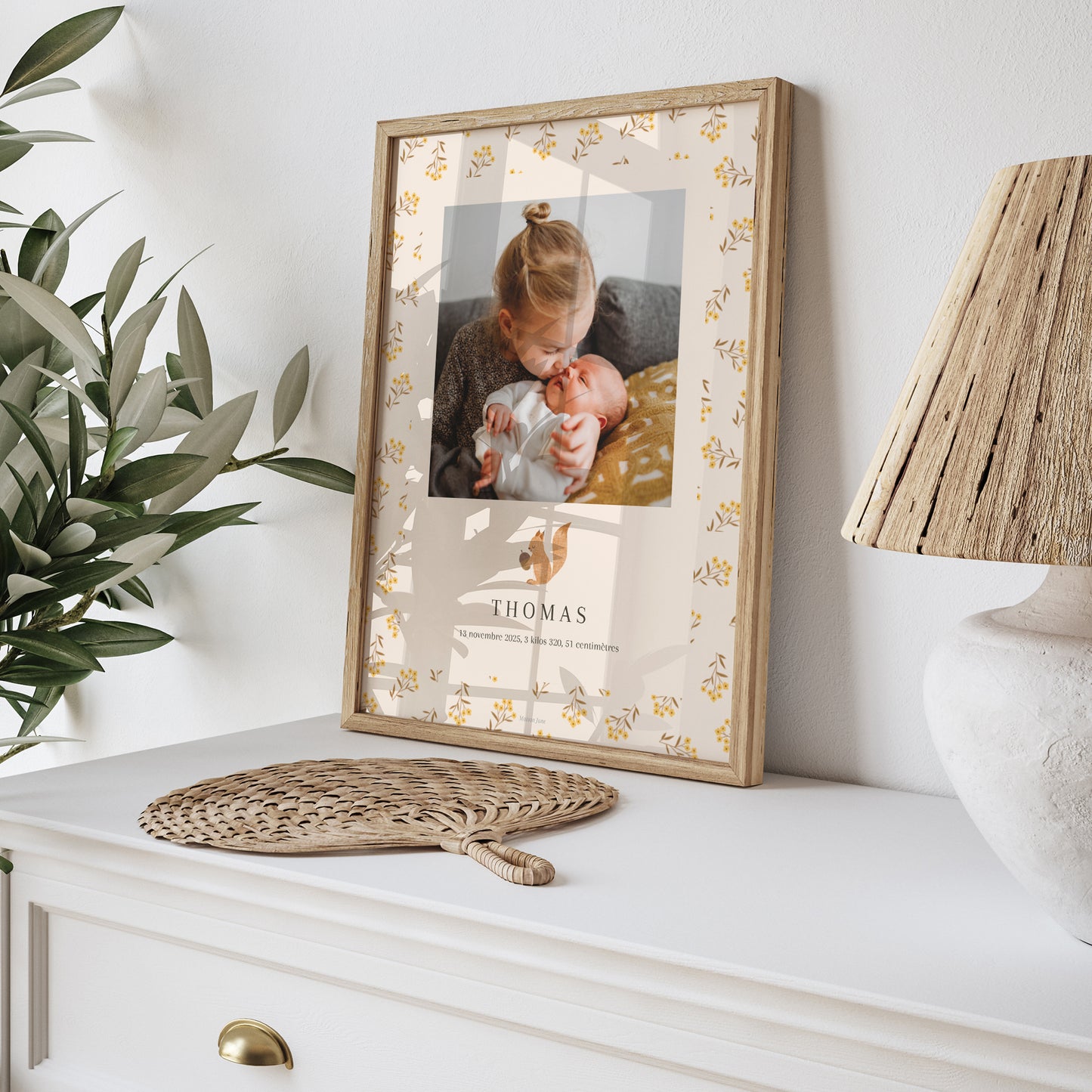Affiche Naissance Portrait ecureuil, motif fleurs photo N° 5