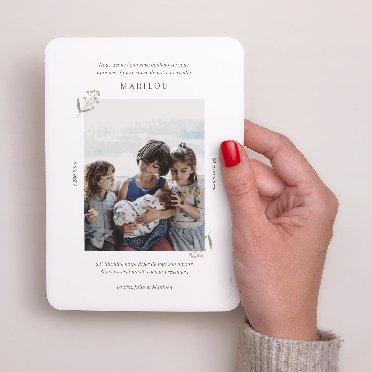 Faire-part Naissance Portrait, bords arrondis hérisson, motif baies photo N° 3