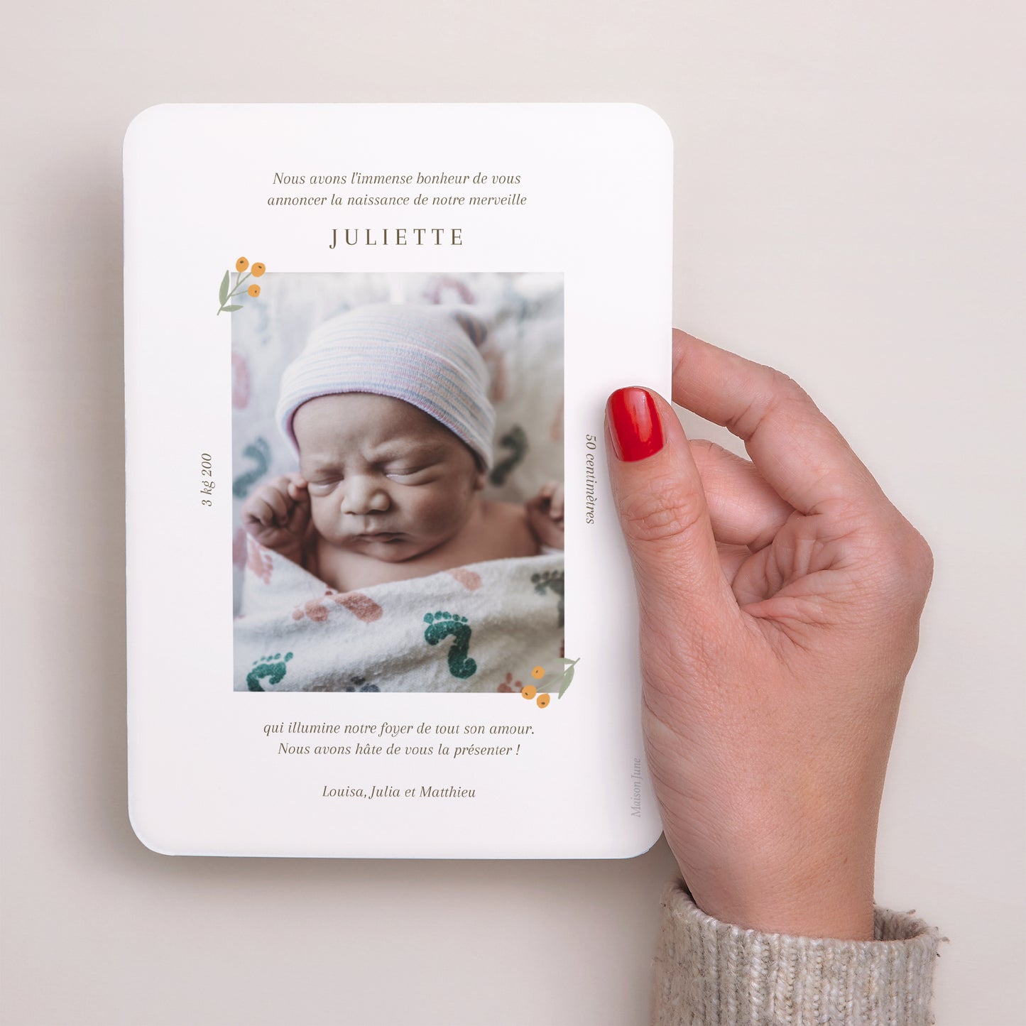 Faire-part Naissance Portrait, bords arrondis Poussin & motifs photo N° 3