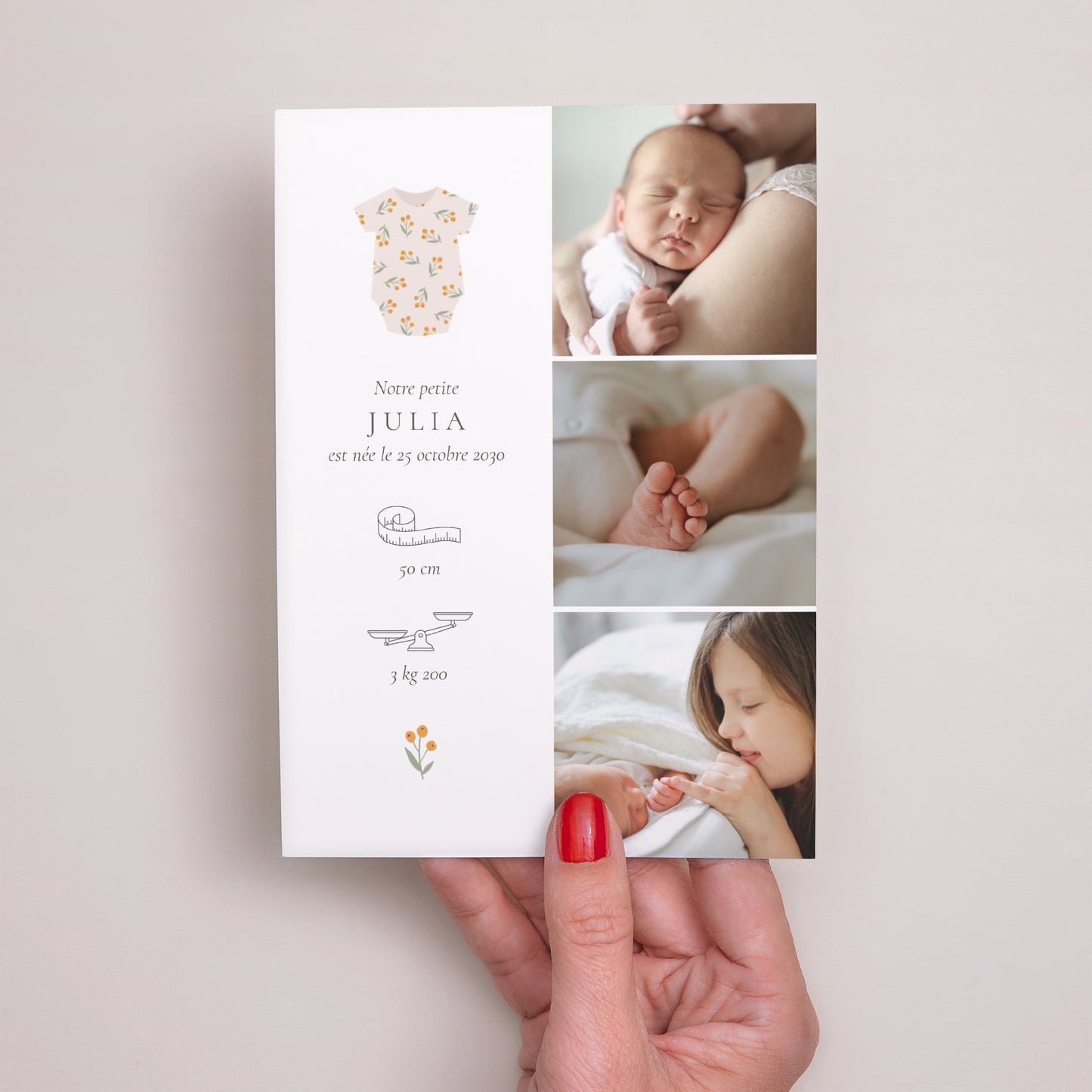 Faire-part Naissance Portrait body fleuri photo N° 2