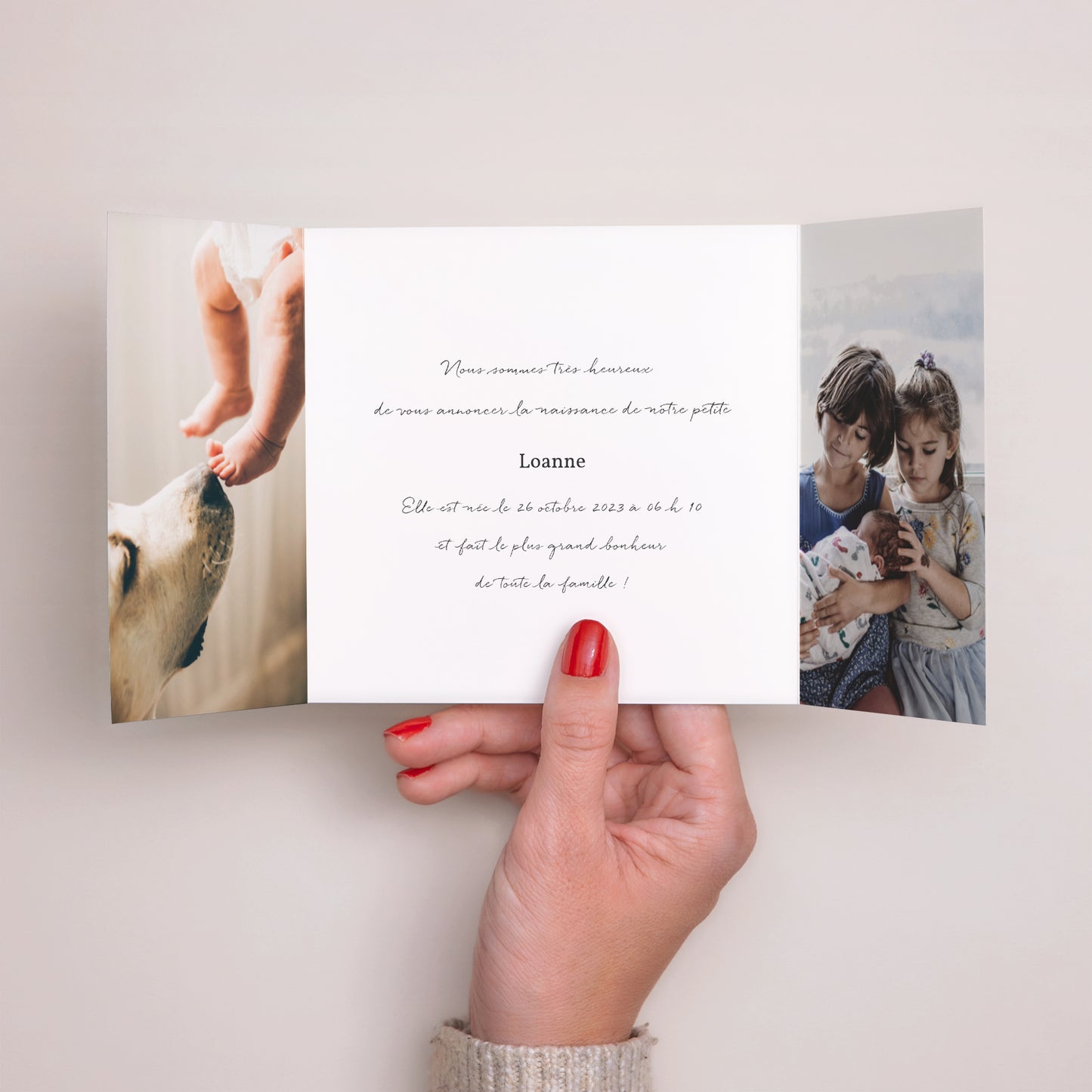 Faire-part Naissance Triptyque ouverture fenêtre Arc en fleurs Printanier photo N° 2