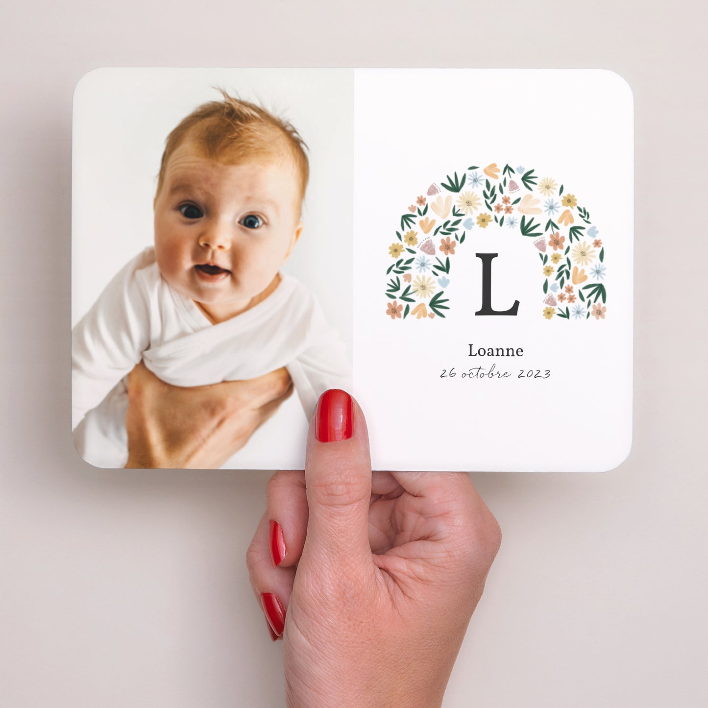 Faire-part Naissance Paysage, bords arrondis Arc en fleurs Printanier photo N° 3