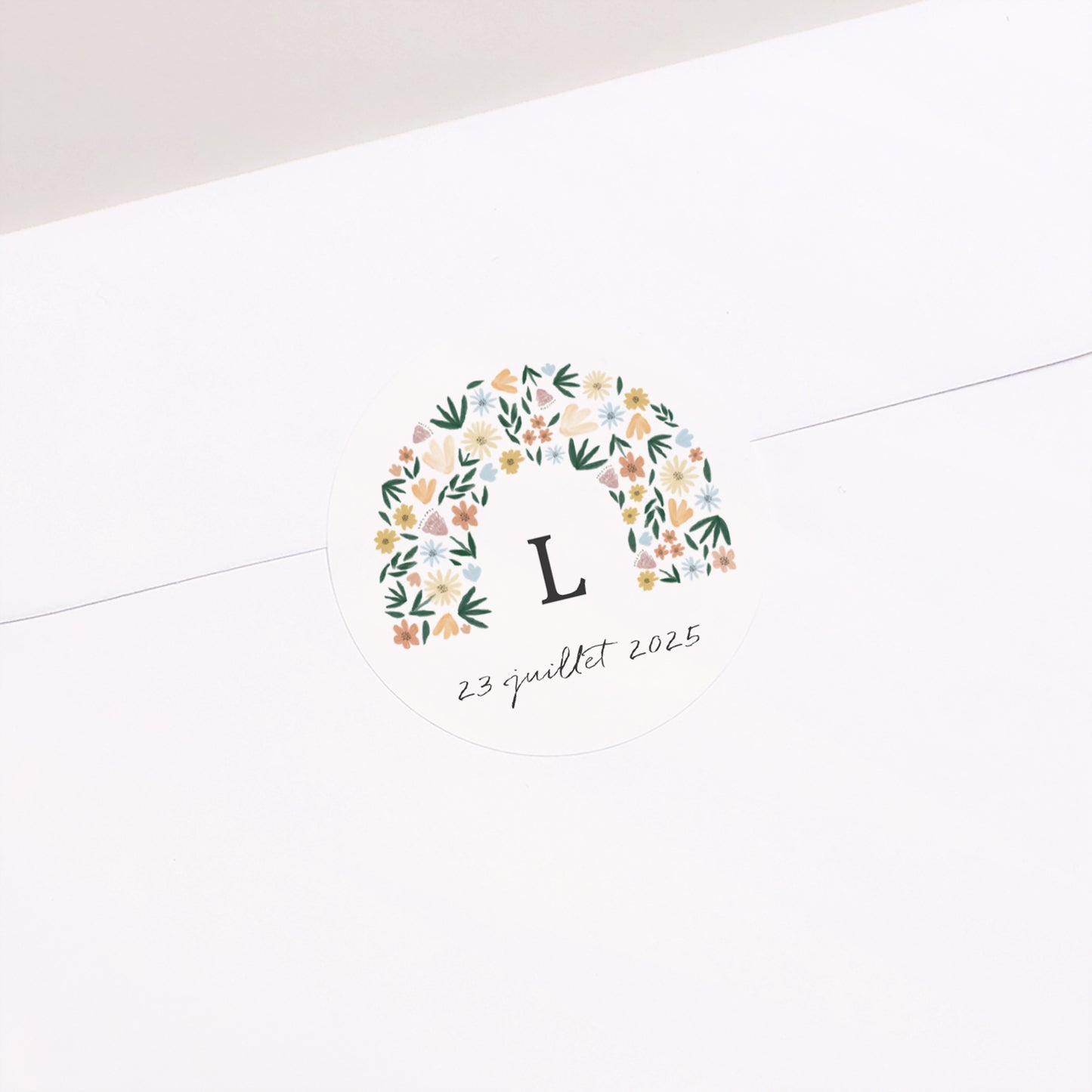 Sticker Naissance Rond Arc en fleurs Printanier photo N° 1