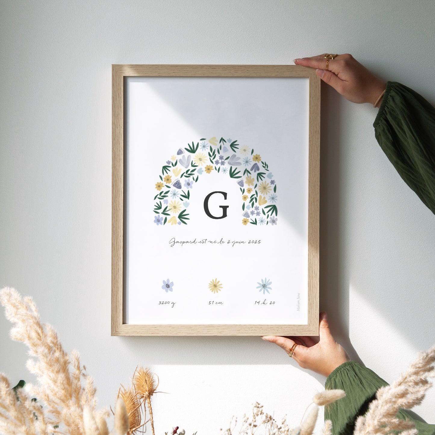 Affiche Naissance Portrait Arc en fleurs Bleuté photo N° 2