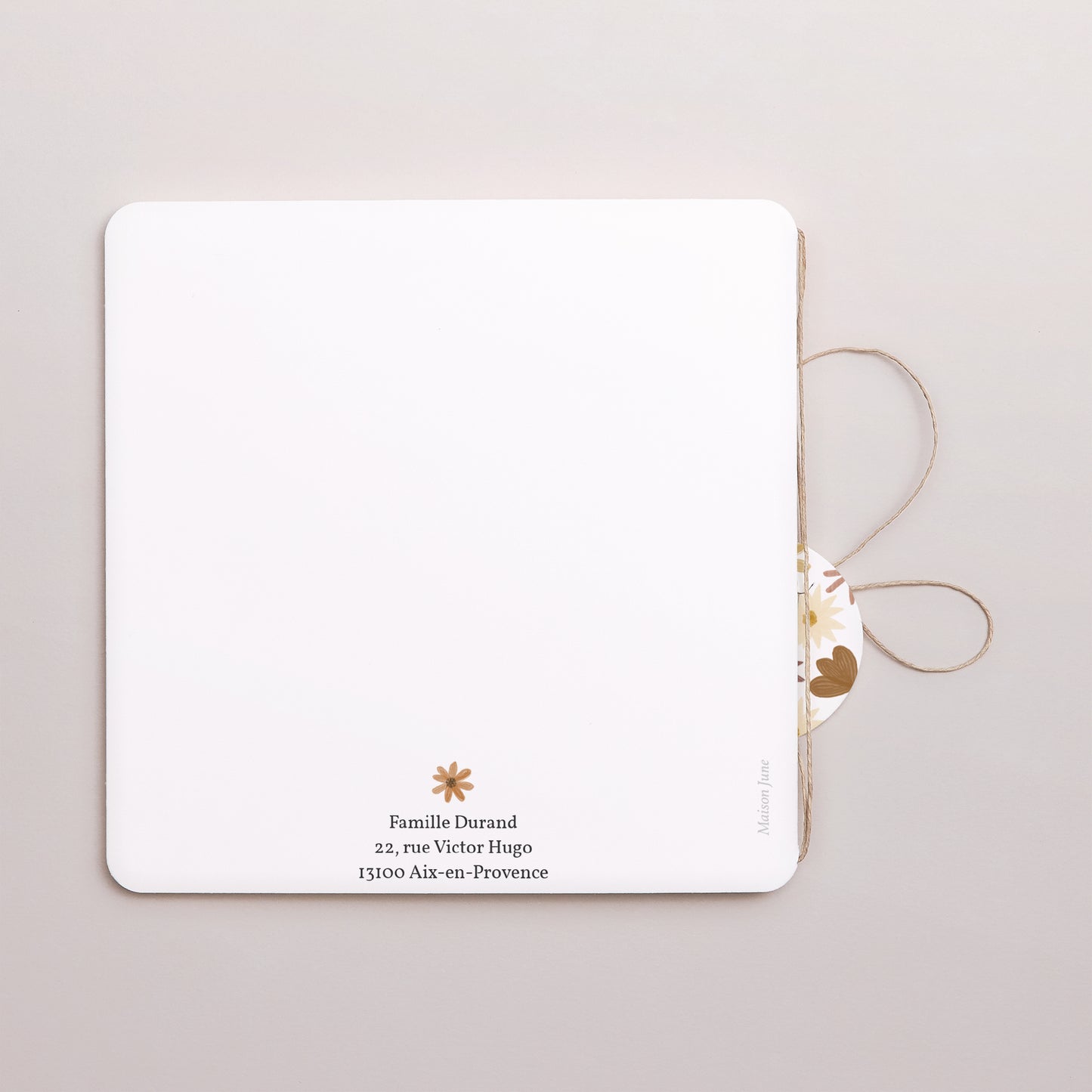 Faire-part Naissance Carré double volet, coins arrondis, étiquette ronde Arc en fleurs Automnal photo N° 3