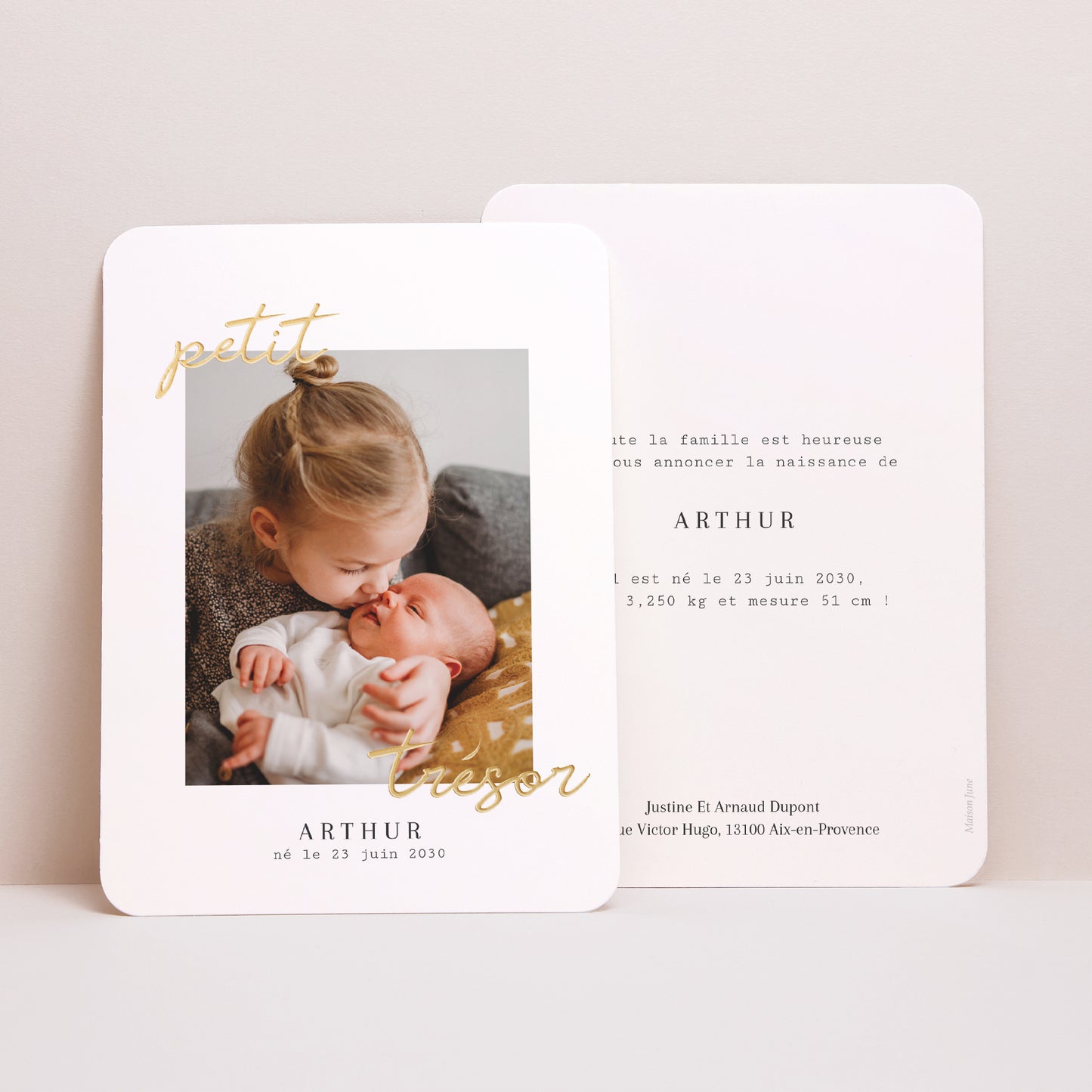 Faire-part Naissance Portrait, bords arrondis Petit Trésor photo N° 1