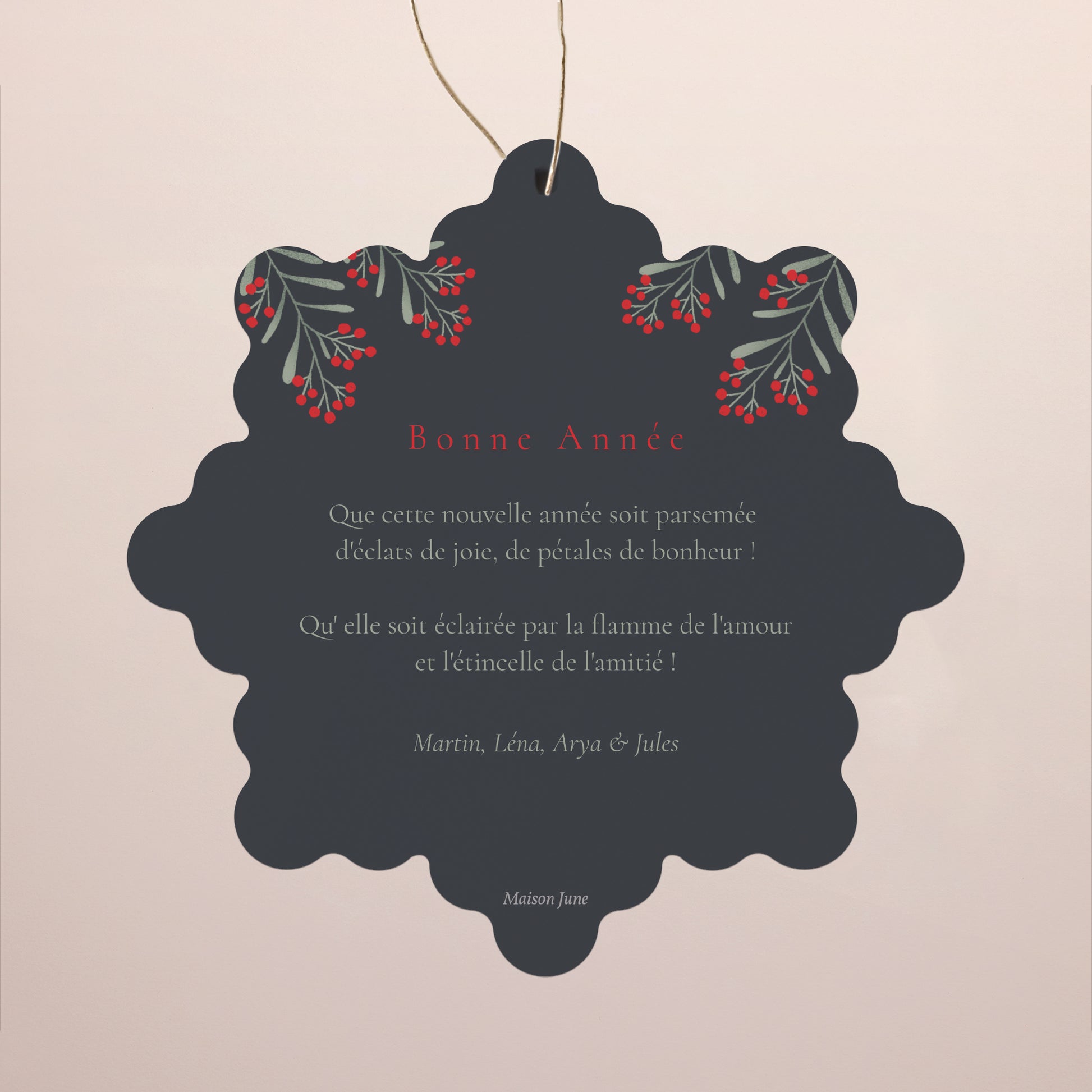 Carte de voeux Fin d'année Flocon à suspendre Brin flocon et boule photo N° 2