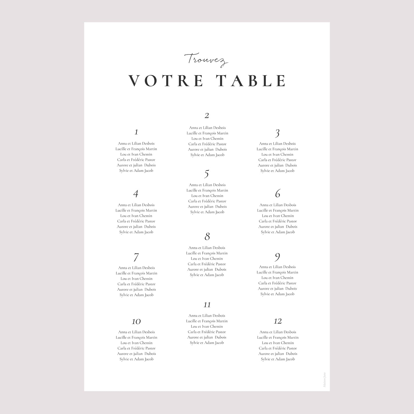 Plan de table Mariage Portrait Trio & Typo photo N° 2