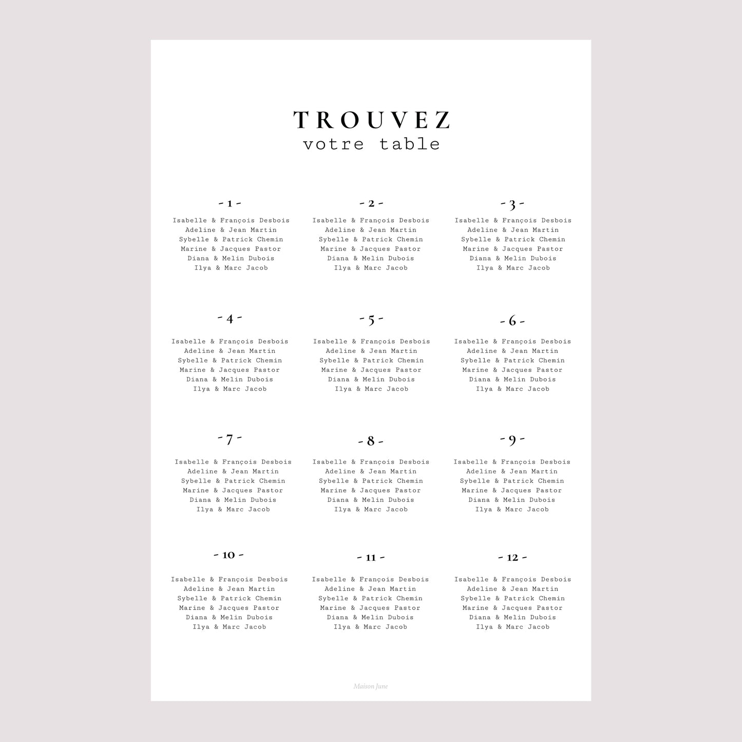 Plan de table Mariage Portrait Arche photo photo N° 2
