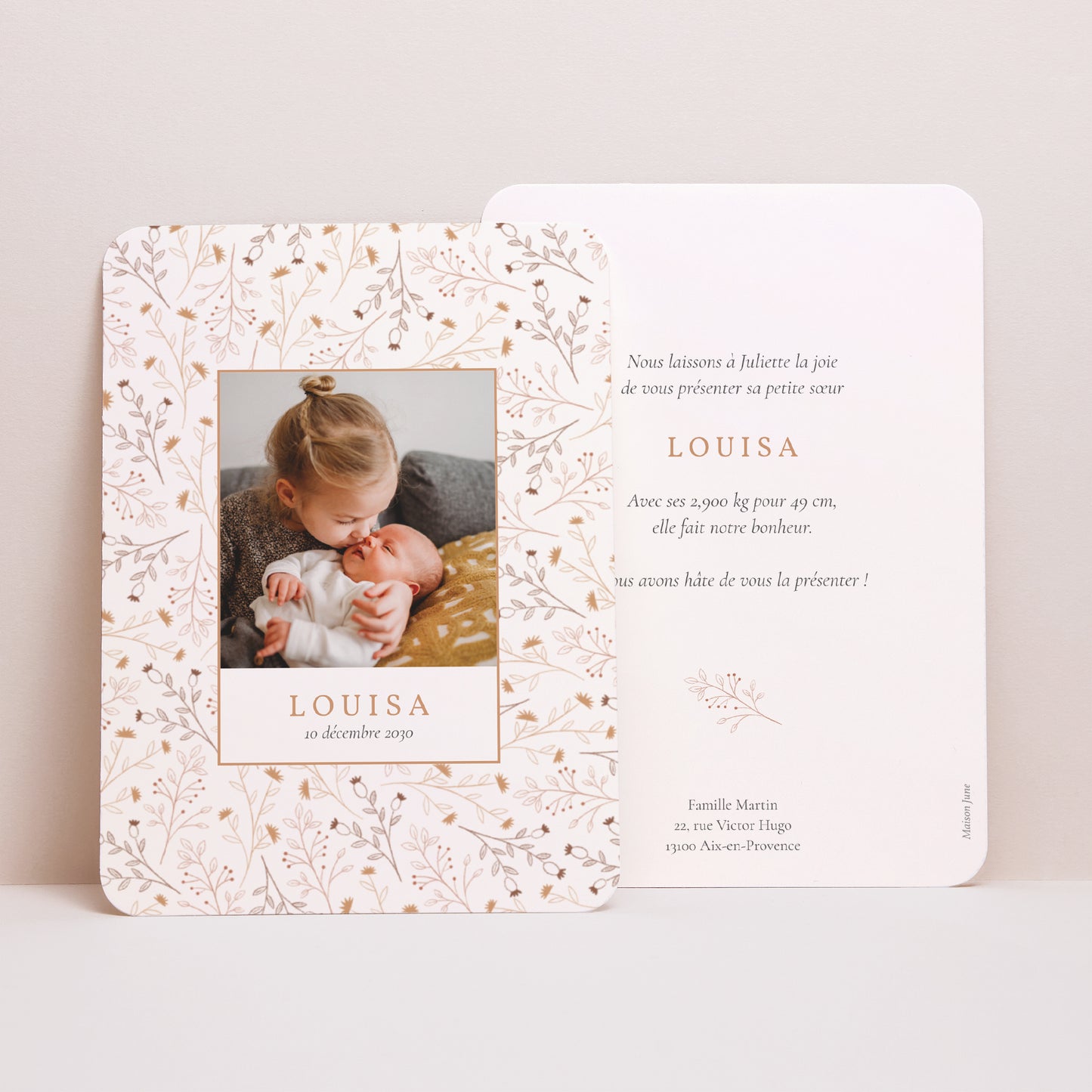 Faire-part Naissance Portrait, bords arrondis Liberty d'automne photo N° 1