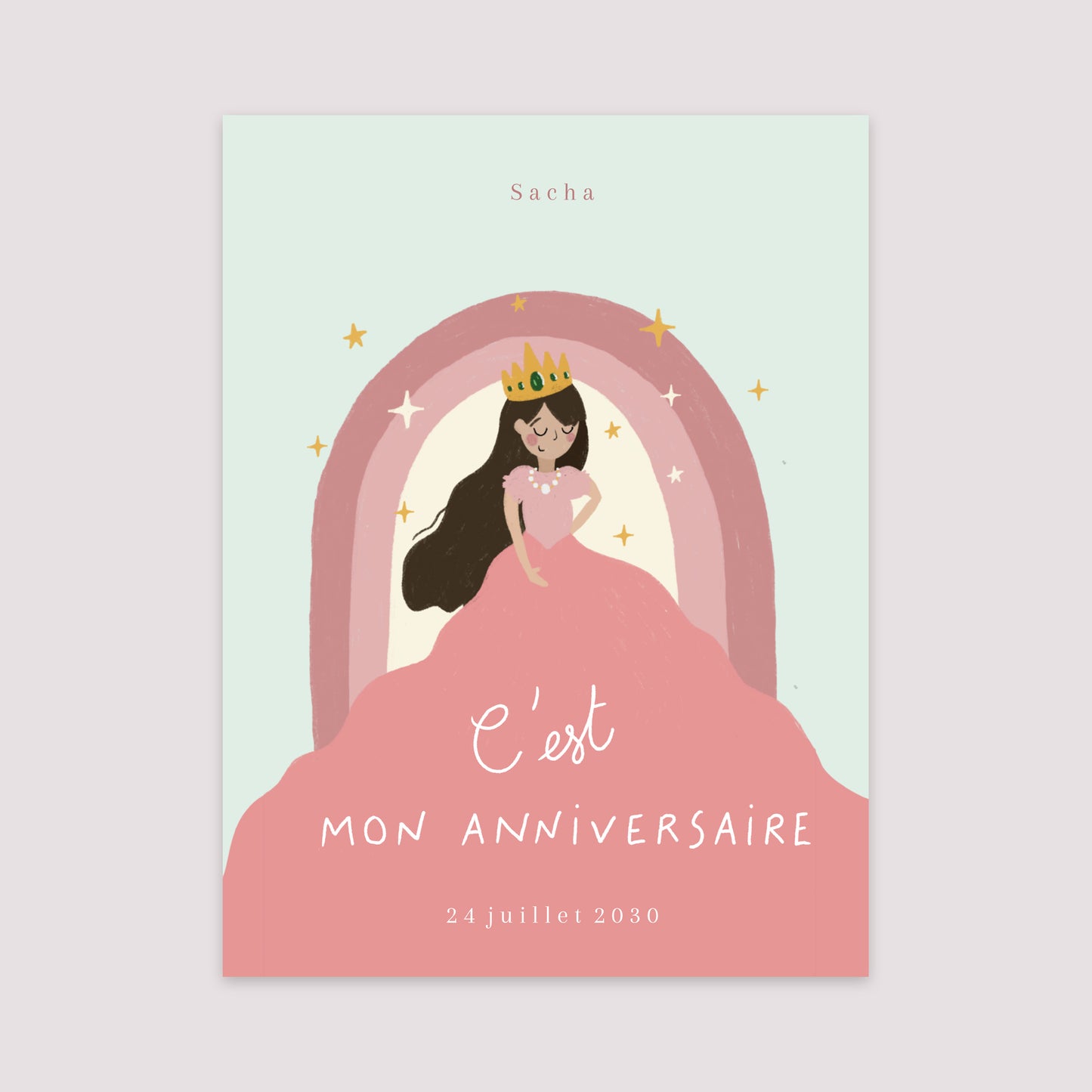 Affiche Anniversaire Enfant Portrait 30 x 40 cm Princesse Arc-en-ciel photo N° 2